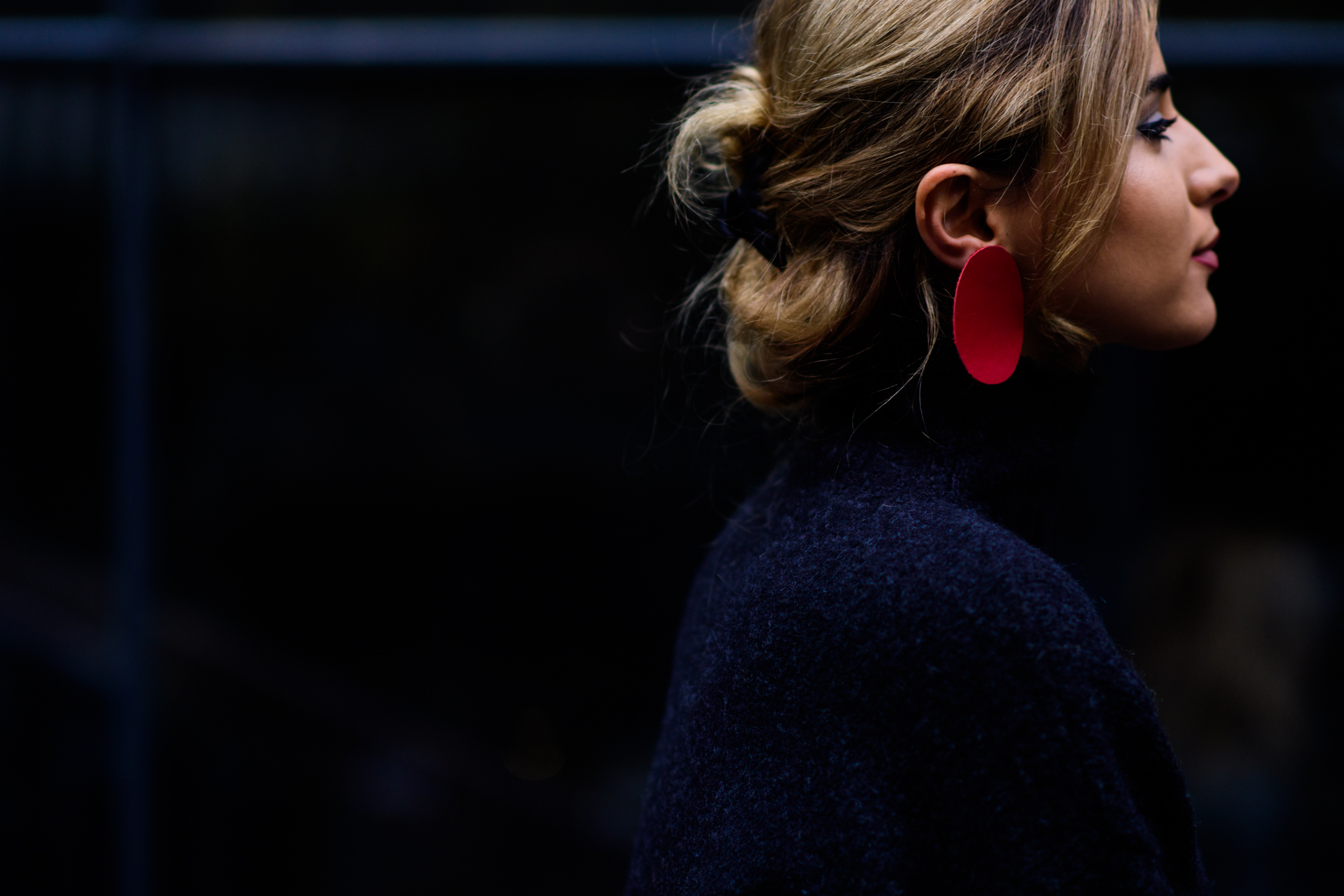Woman wearing red earring