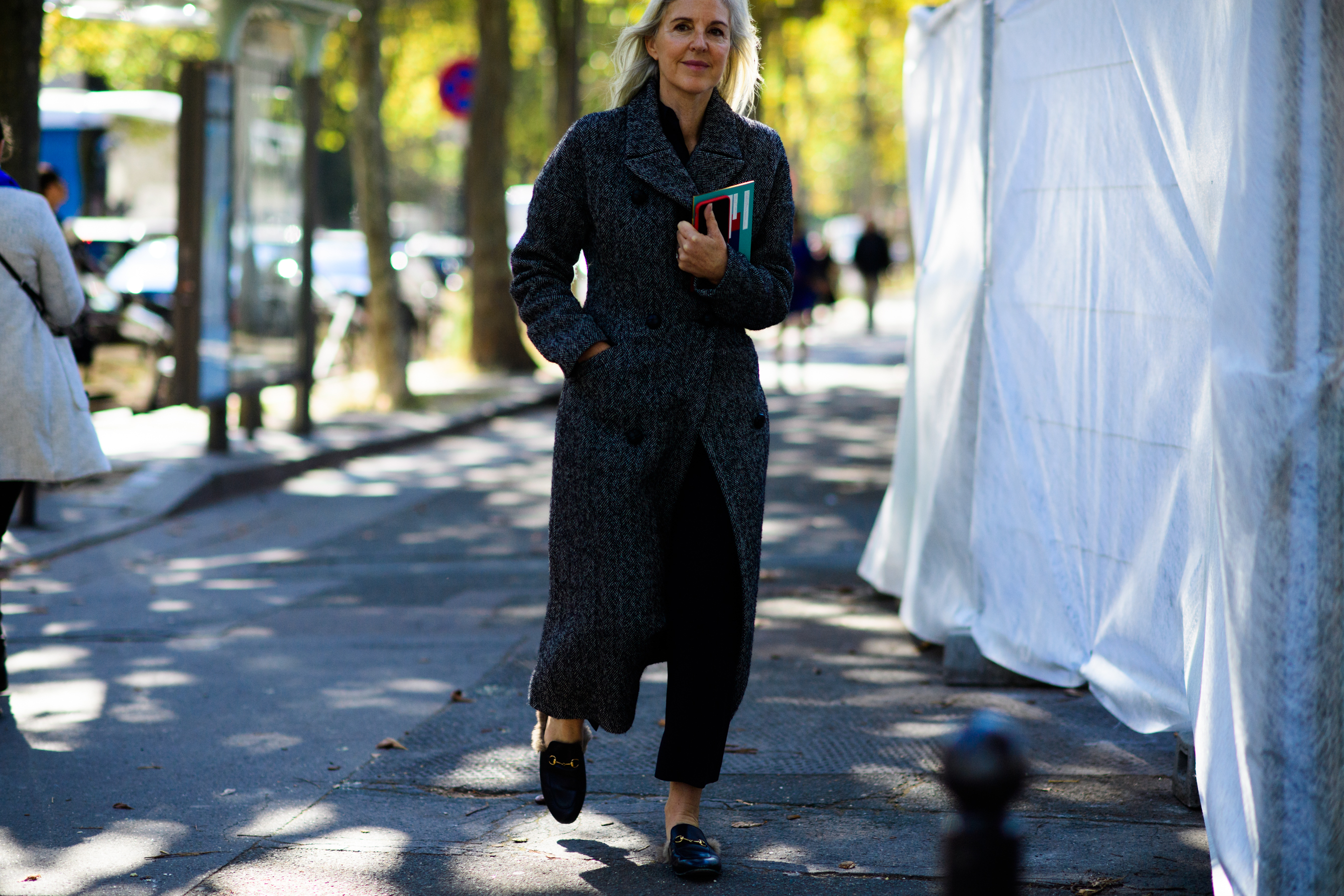 Woman in grey wool coat