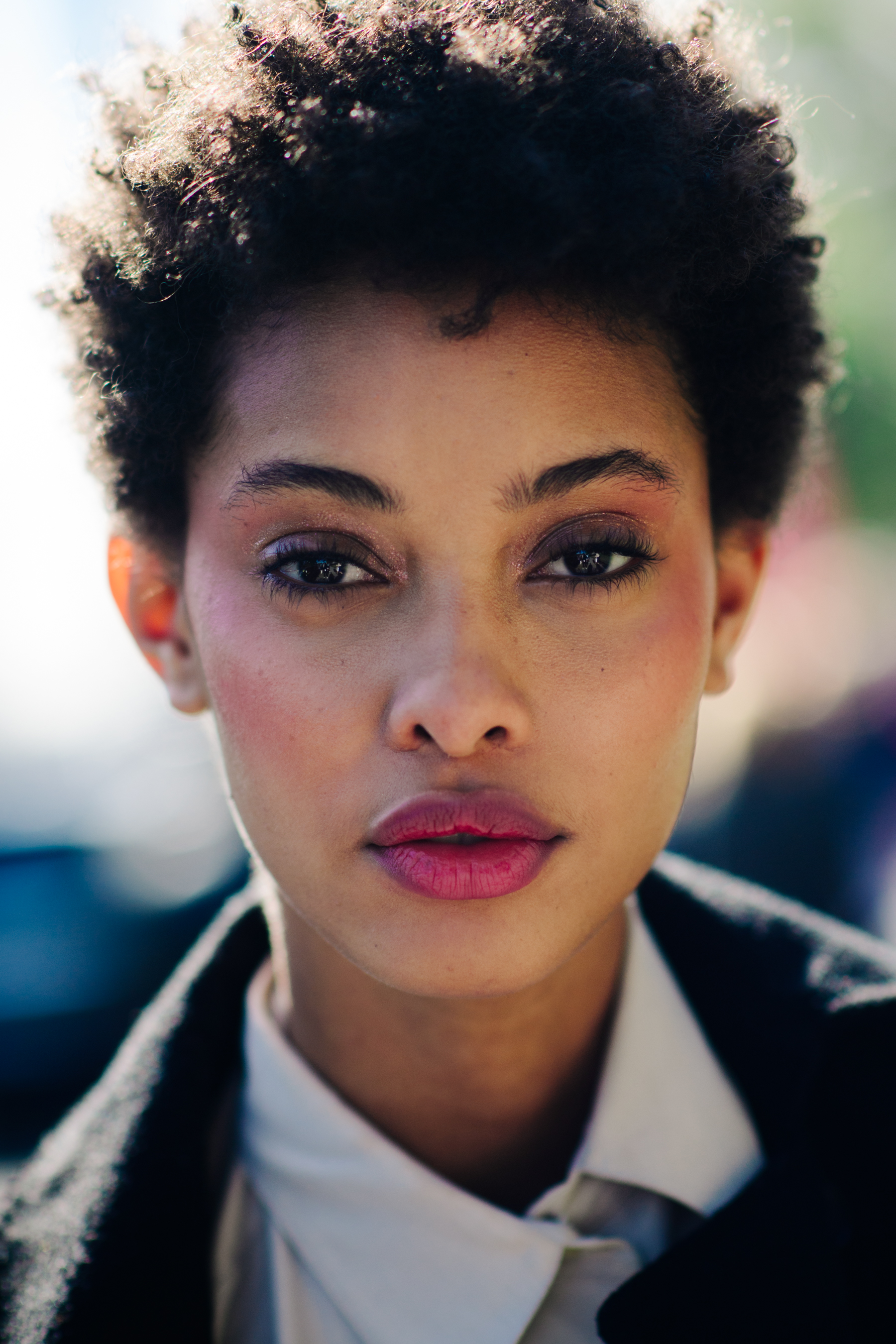 Portrait of Brazilian model with pink lipstick