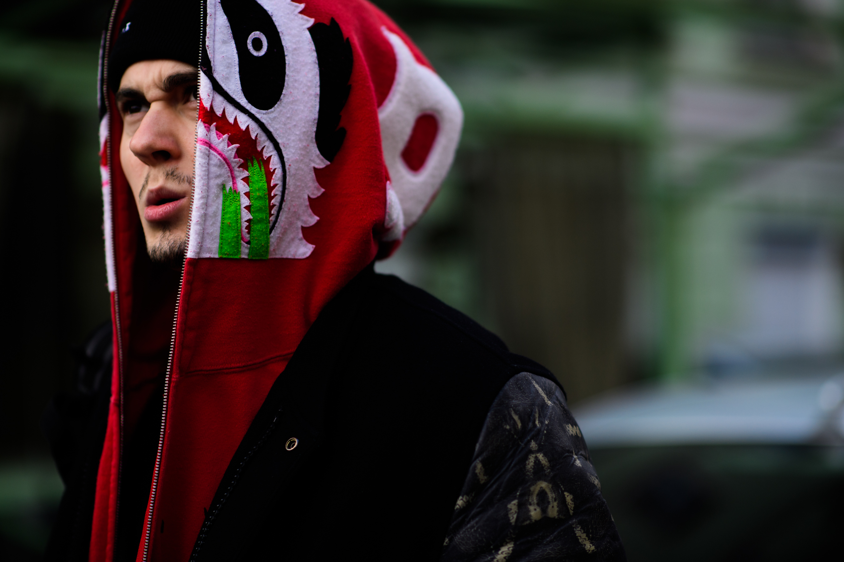 Rapper wearing Bape evil panda hoodie