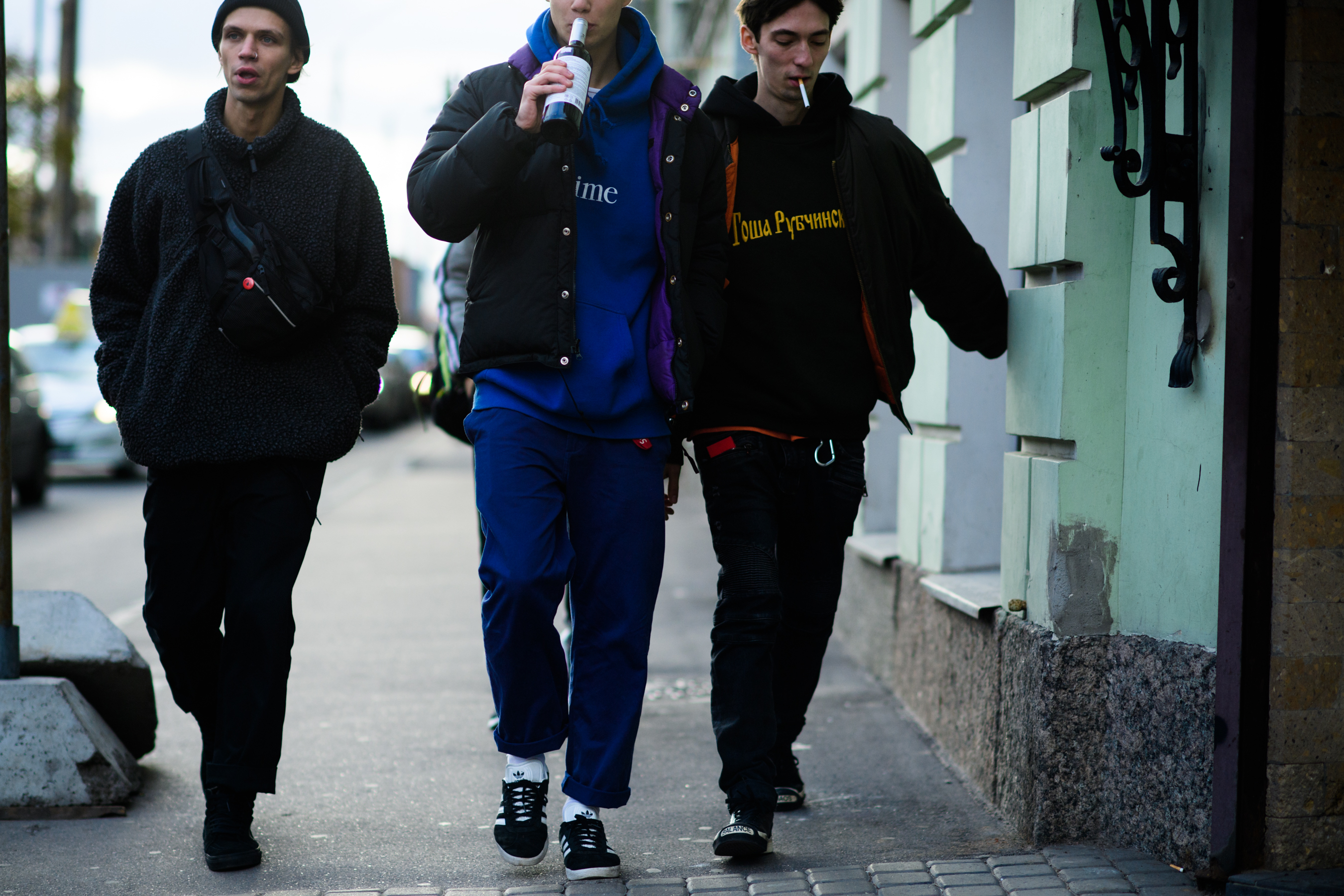 Group of Russian youth drinking