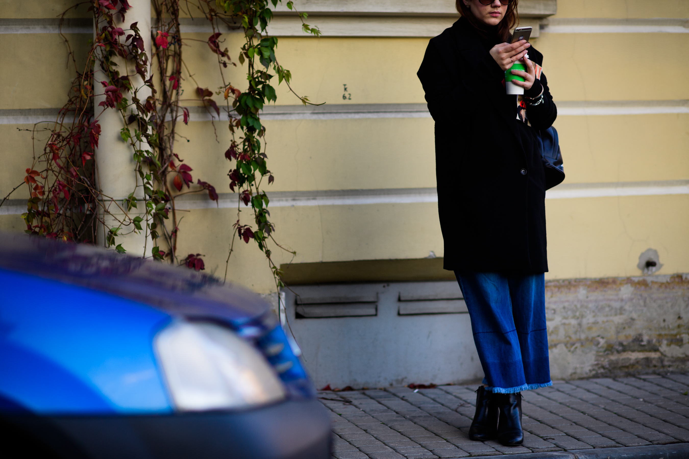 Girl wearing denim culottes
