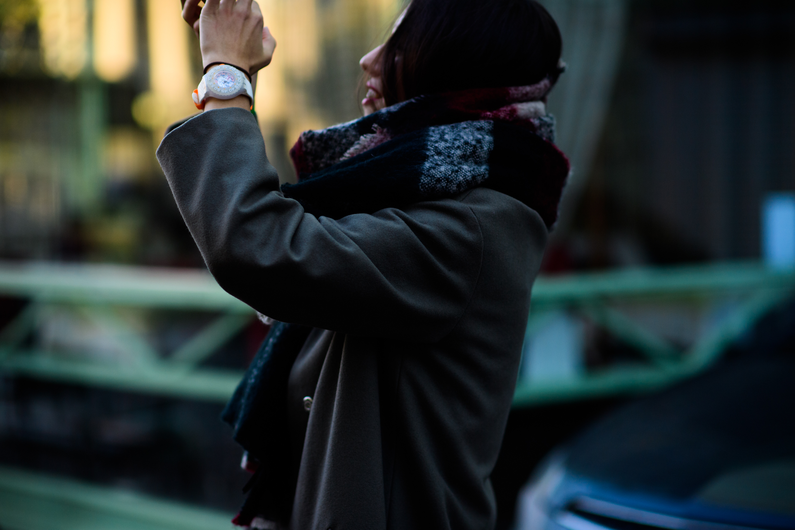 Girl wearing scarf and white watch