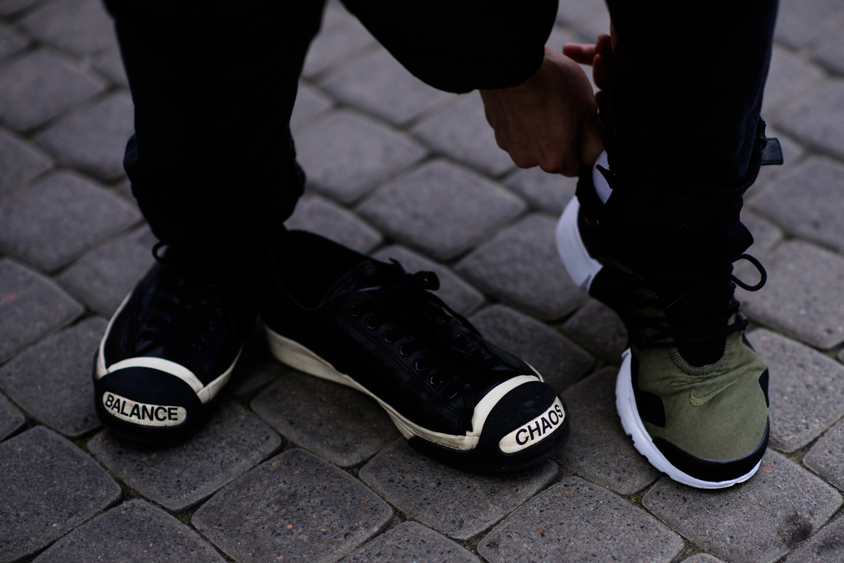 Russian man changing his sneakers