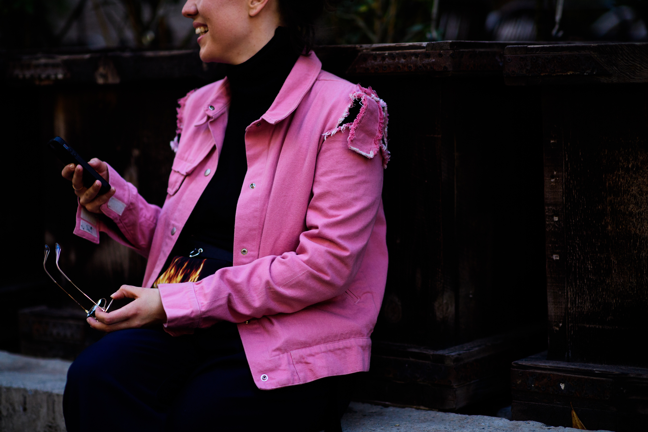 Russian writer wearing pink denim jacket