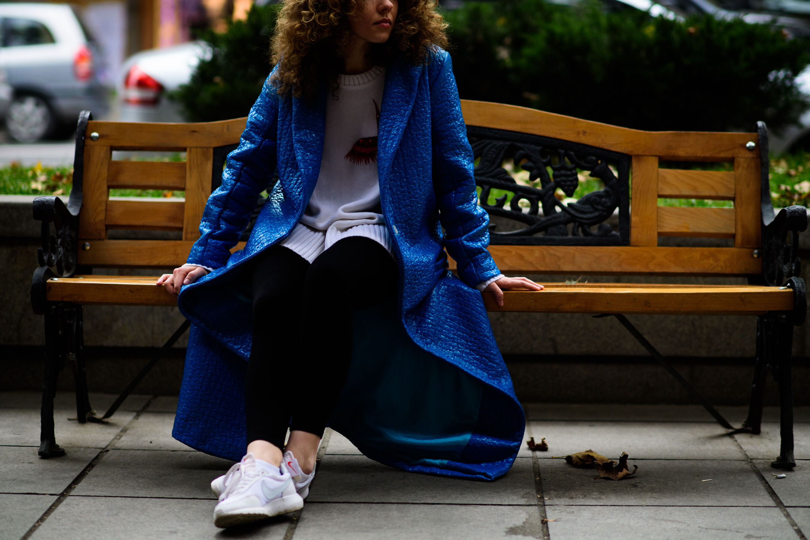 Woman wearing blue coat