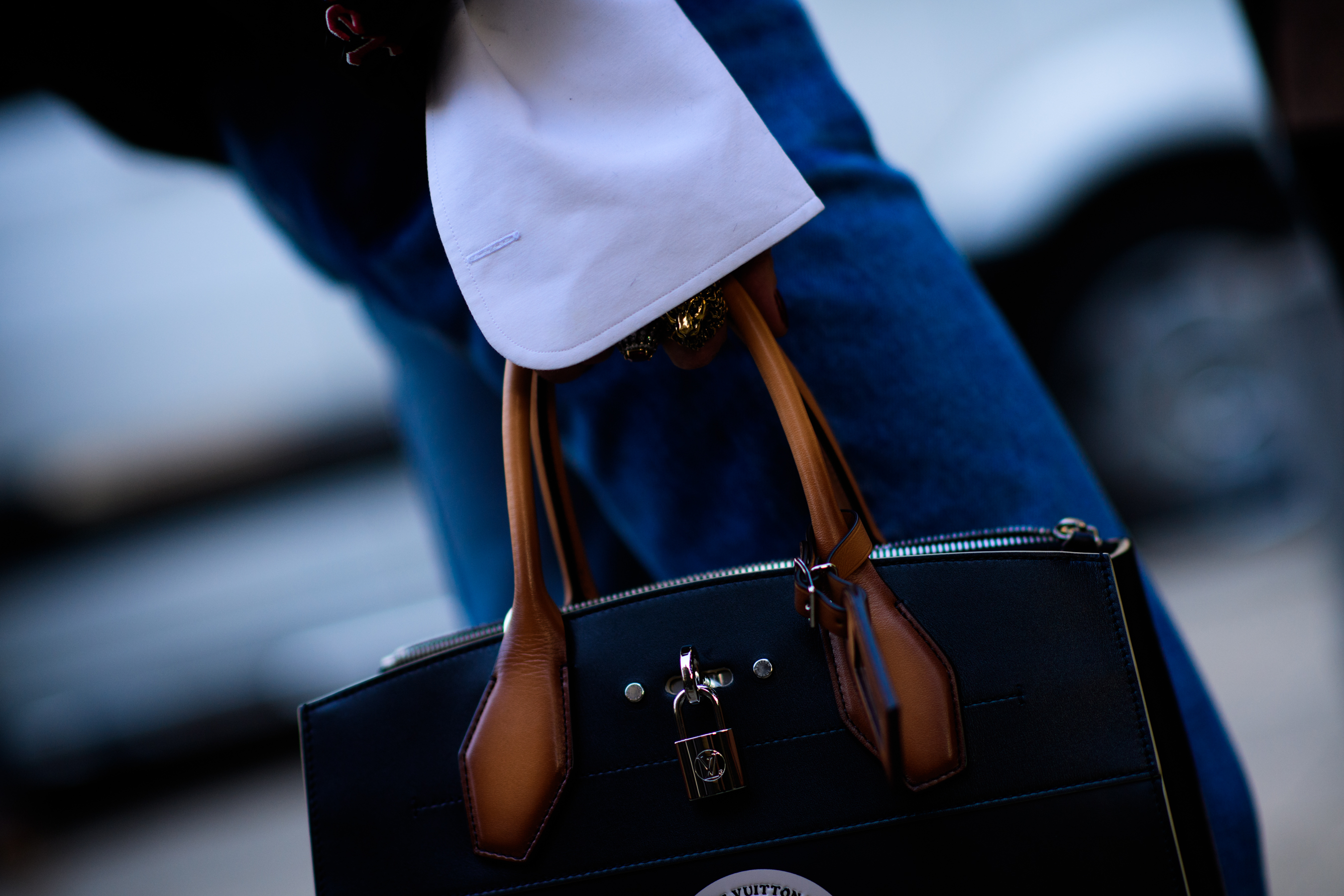 Woman wearing rings and Louis Vuitton
