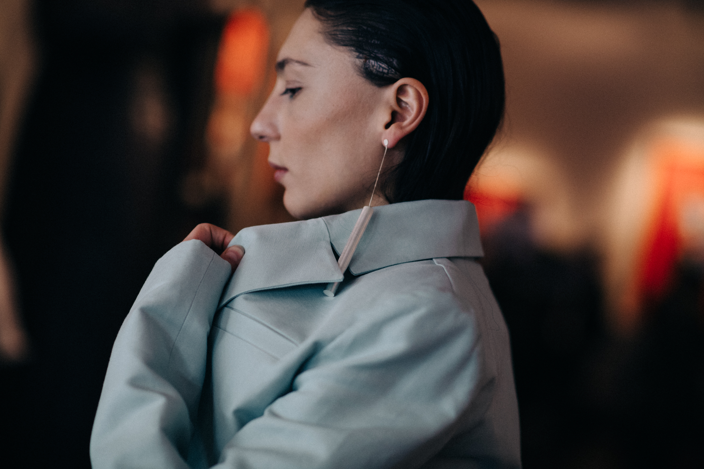 Model wearing blue jaclet