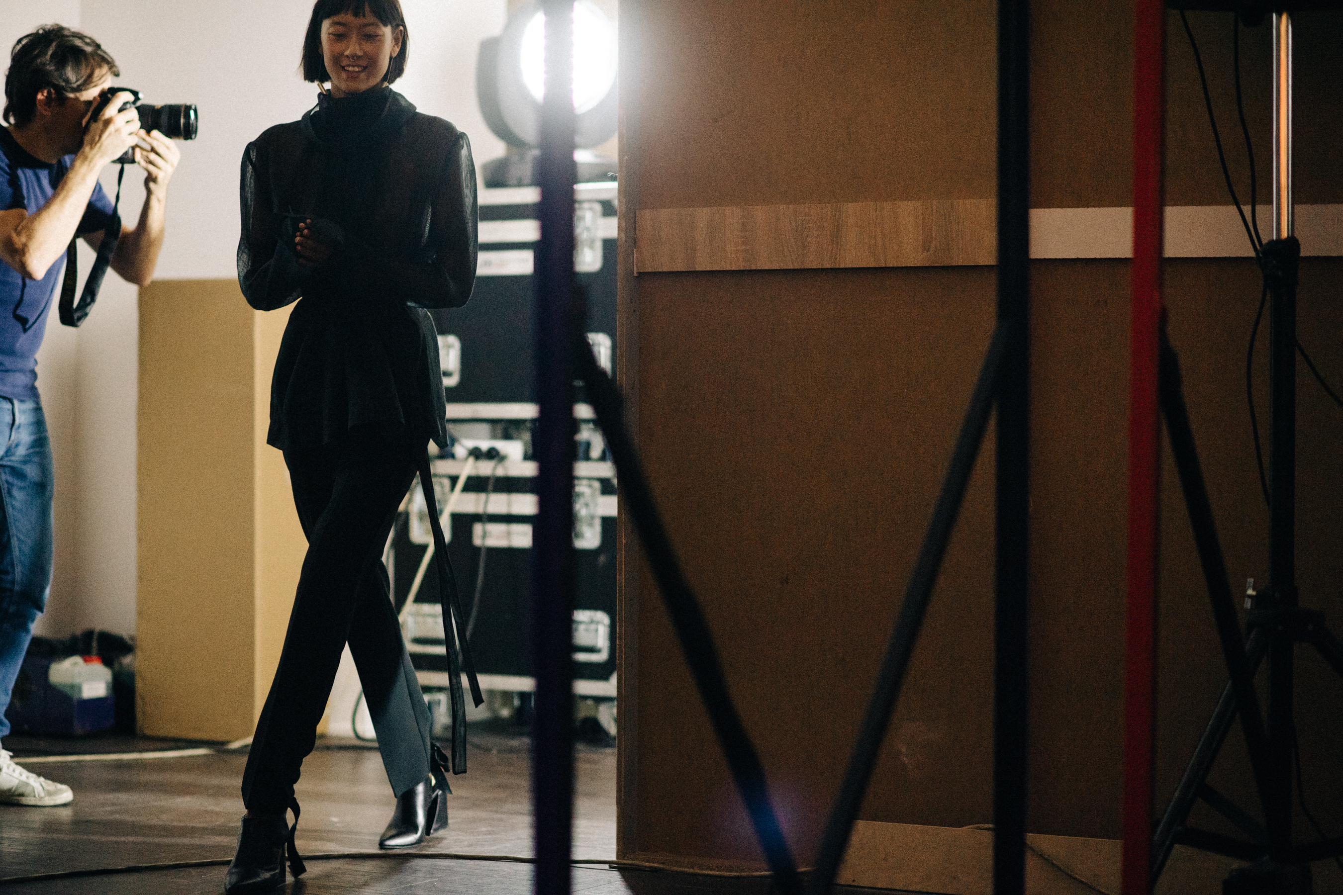 Asian model wearing total black