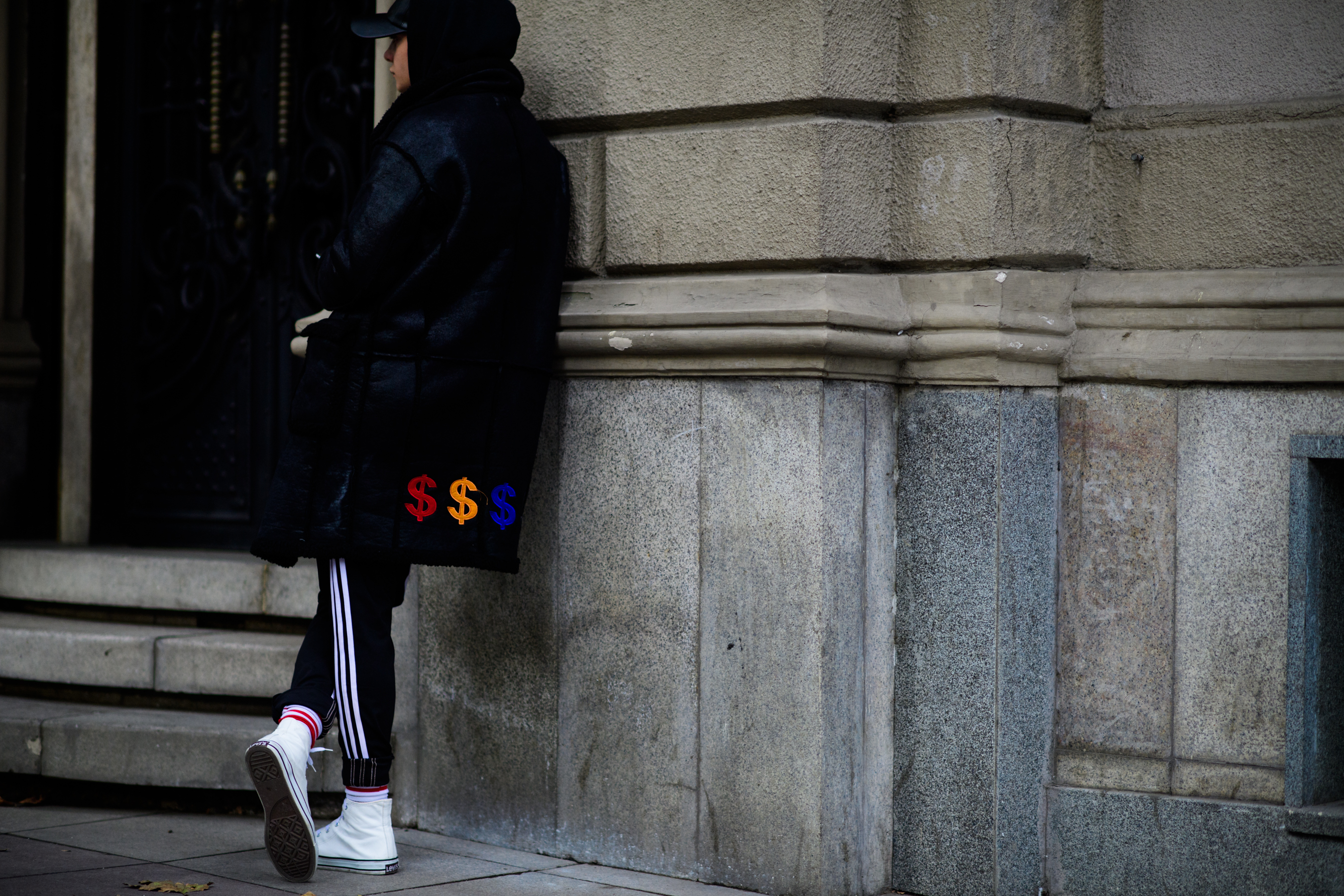 Man wearing leather parka
