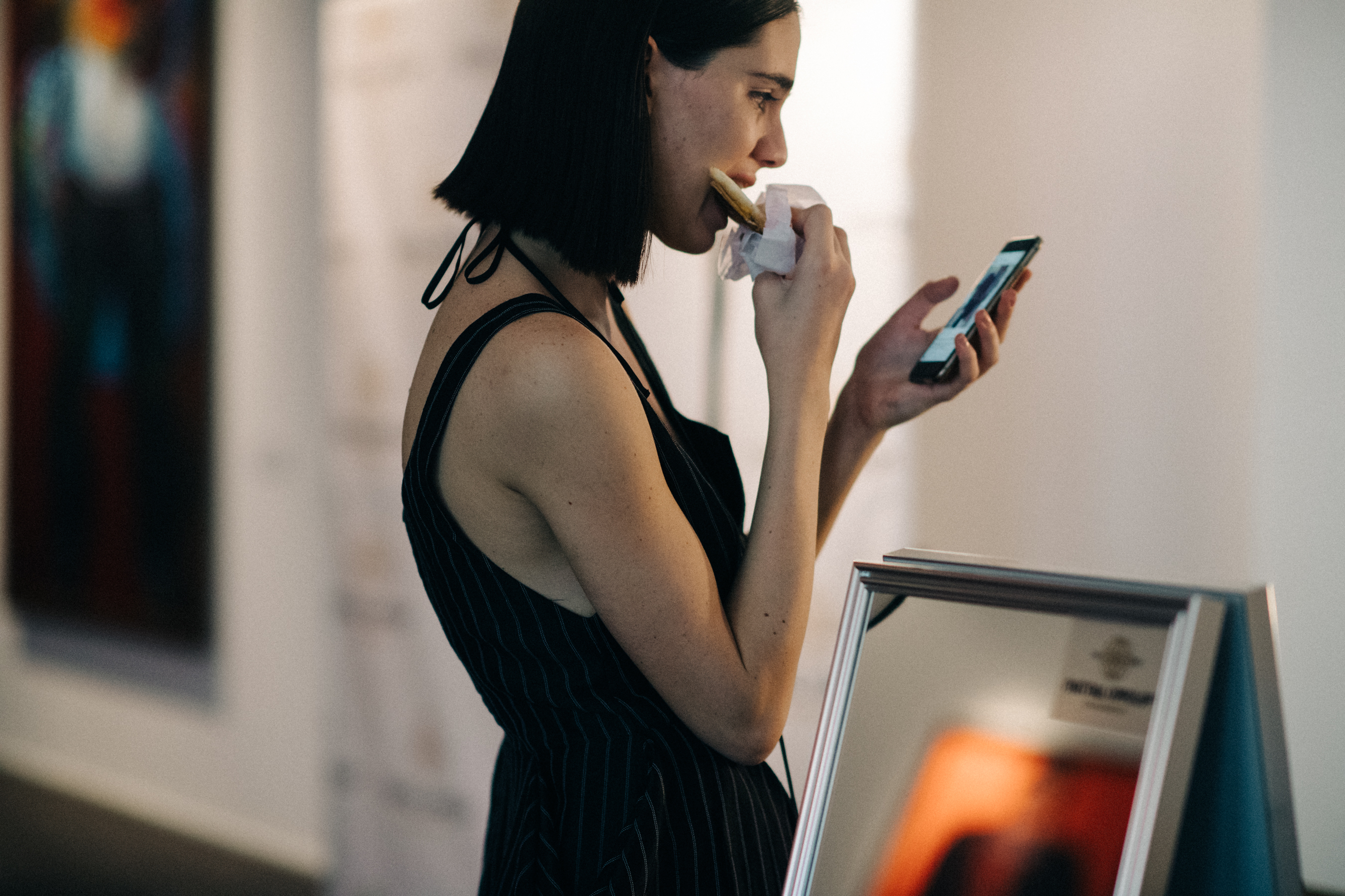 Model eating snack