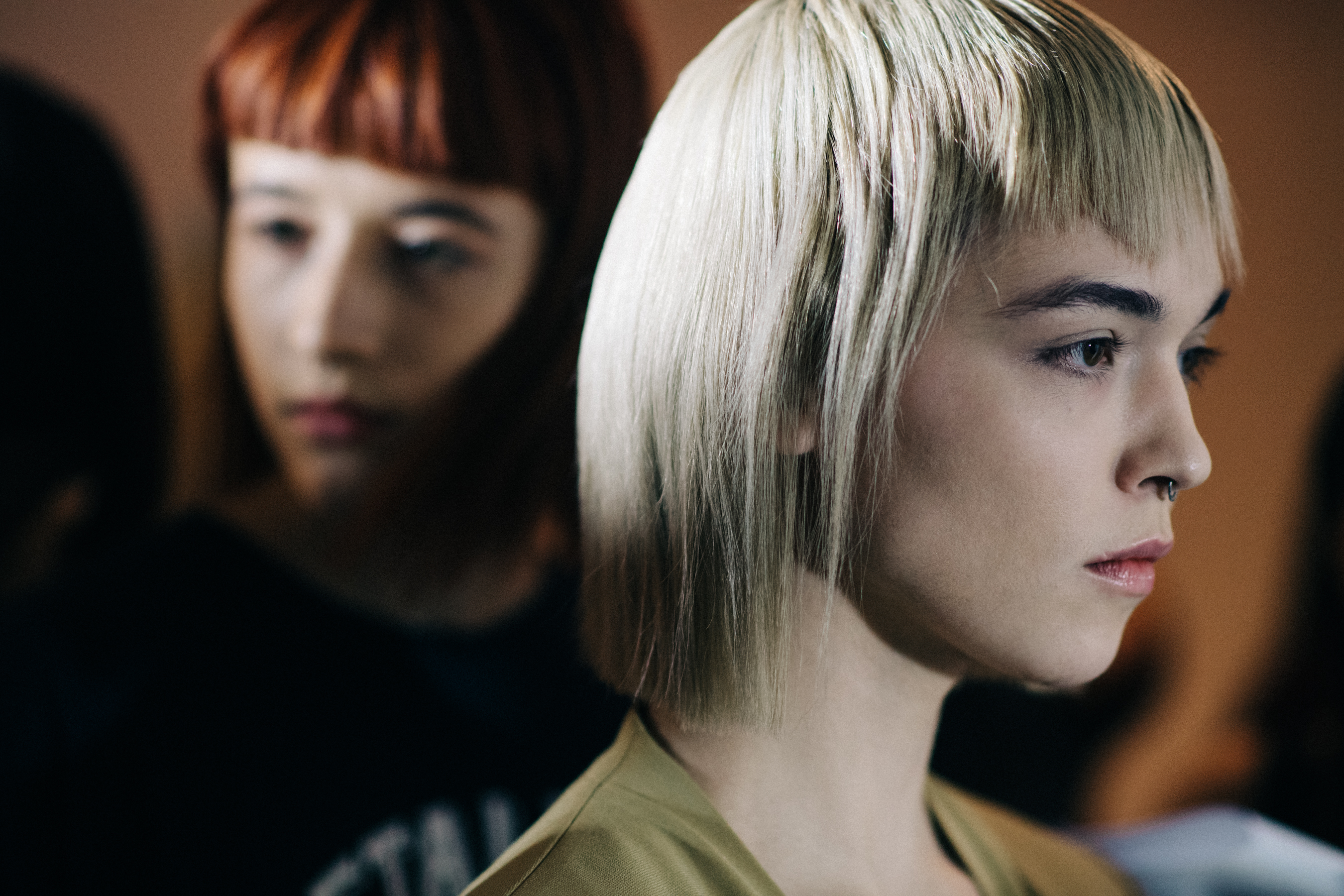 Model with short white hair