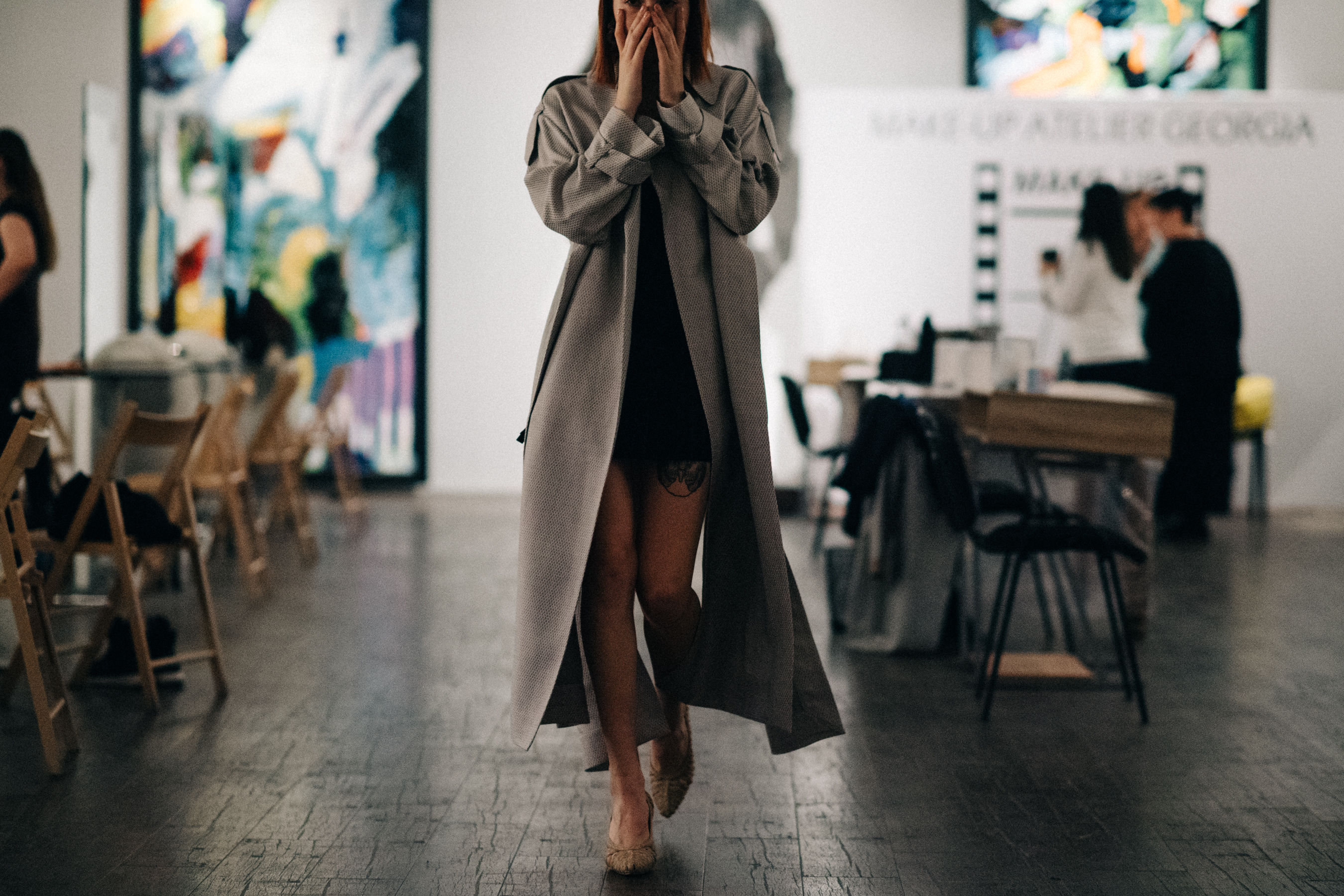 Model wearing coat