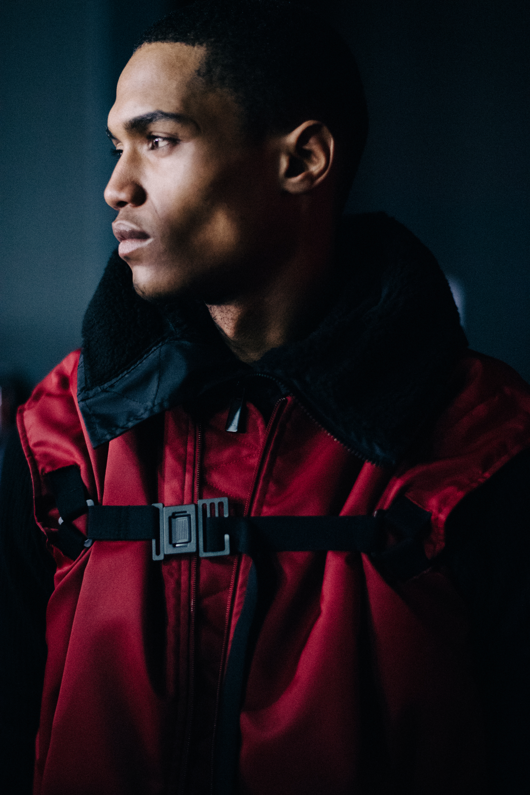 Man wearing red jacket