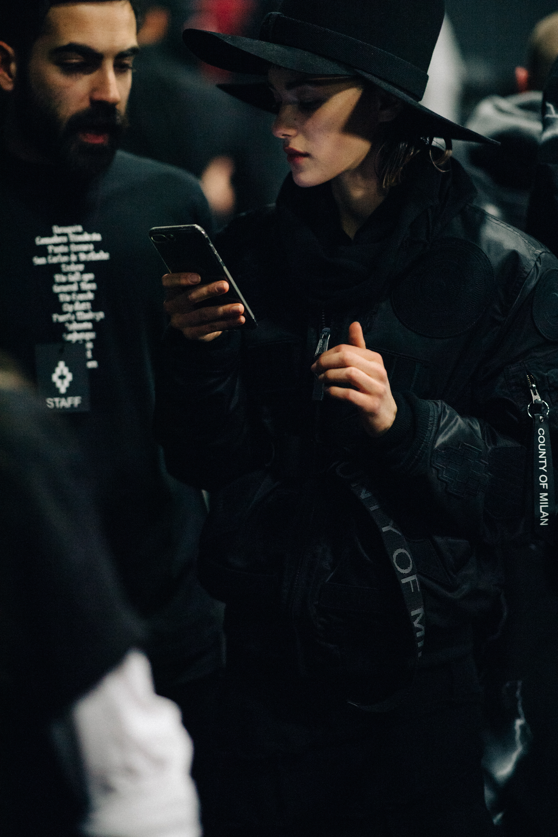 Model wearing total look