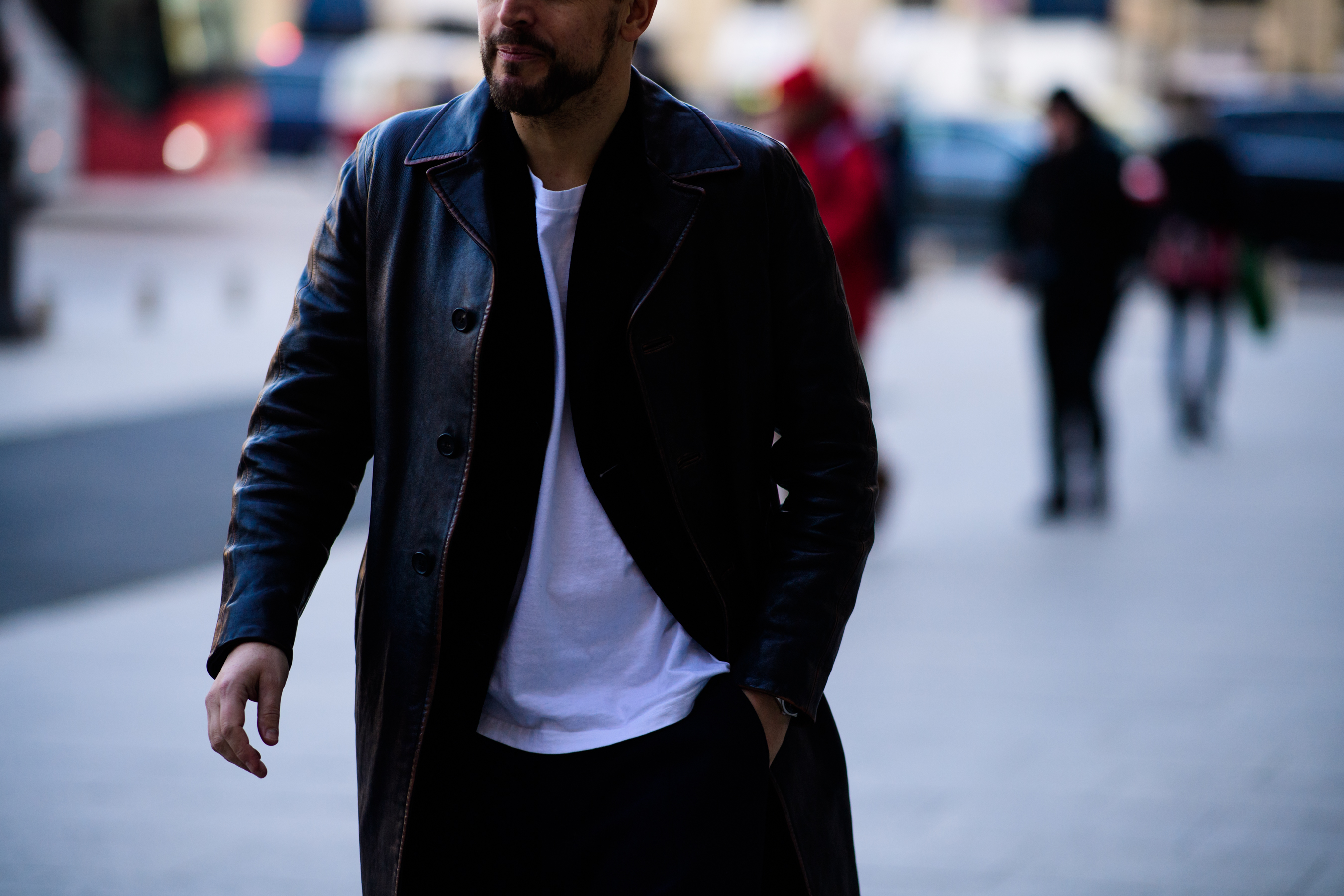Man wearing leather coat