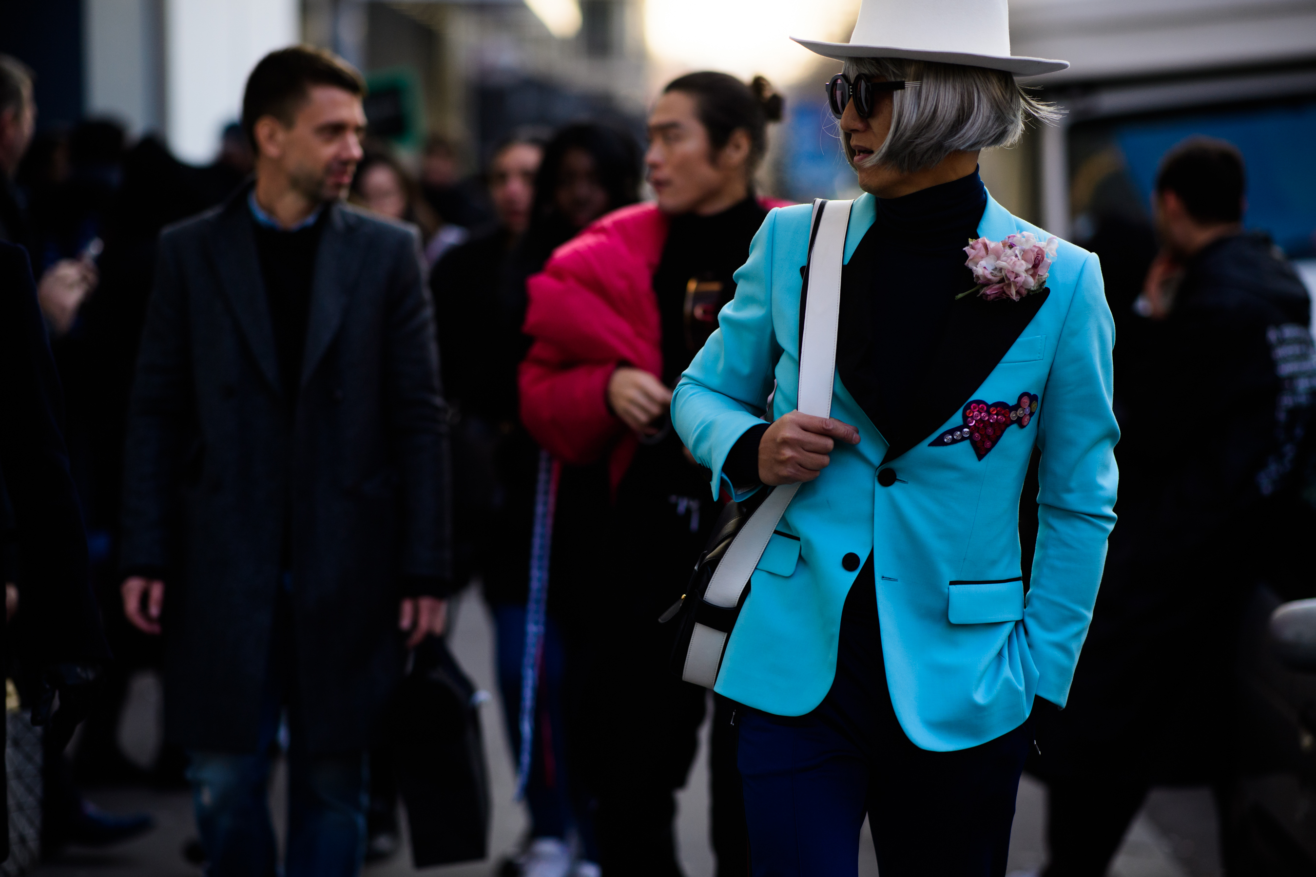 Man wearing blue jacket
