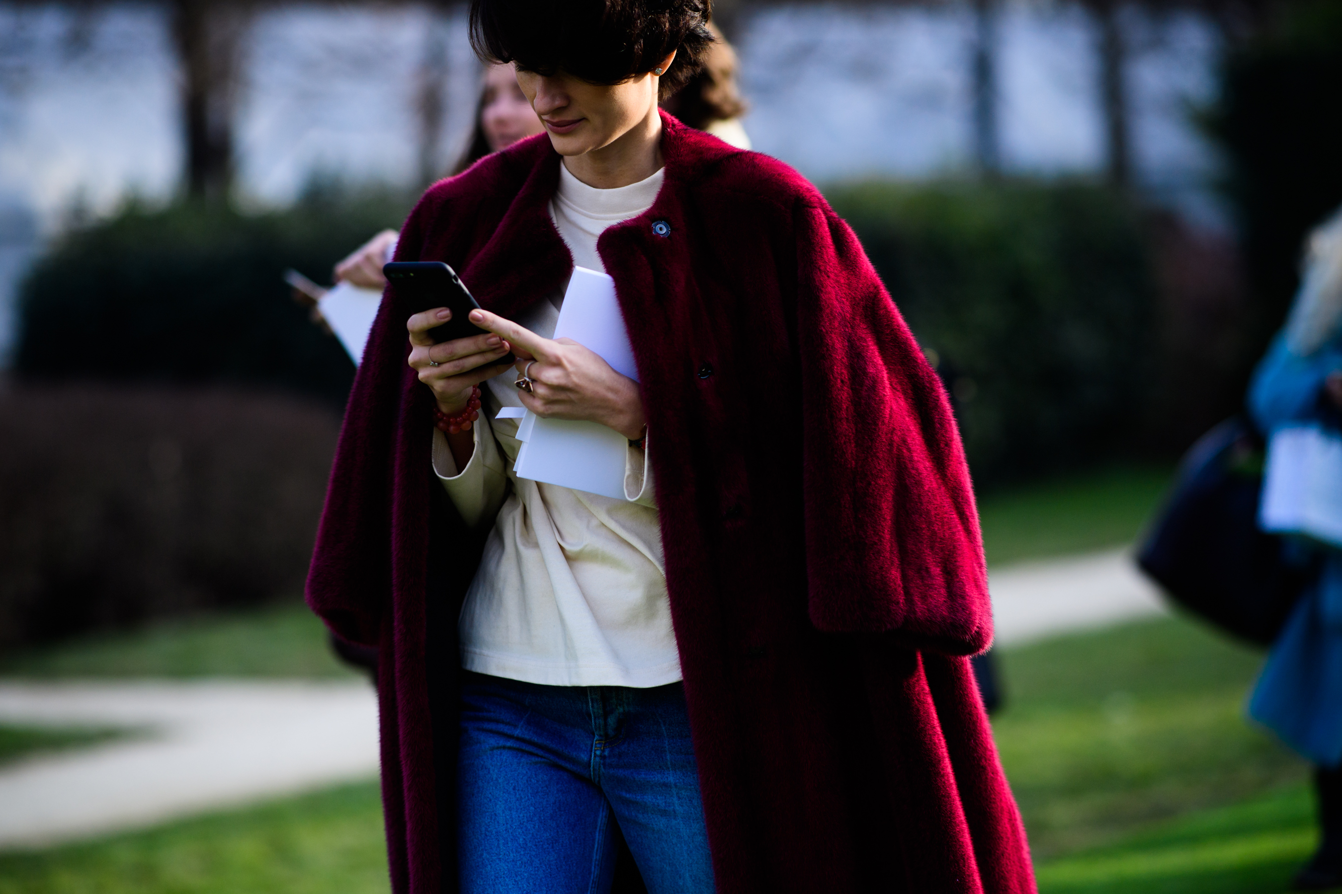 Woman wearing red coat