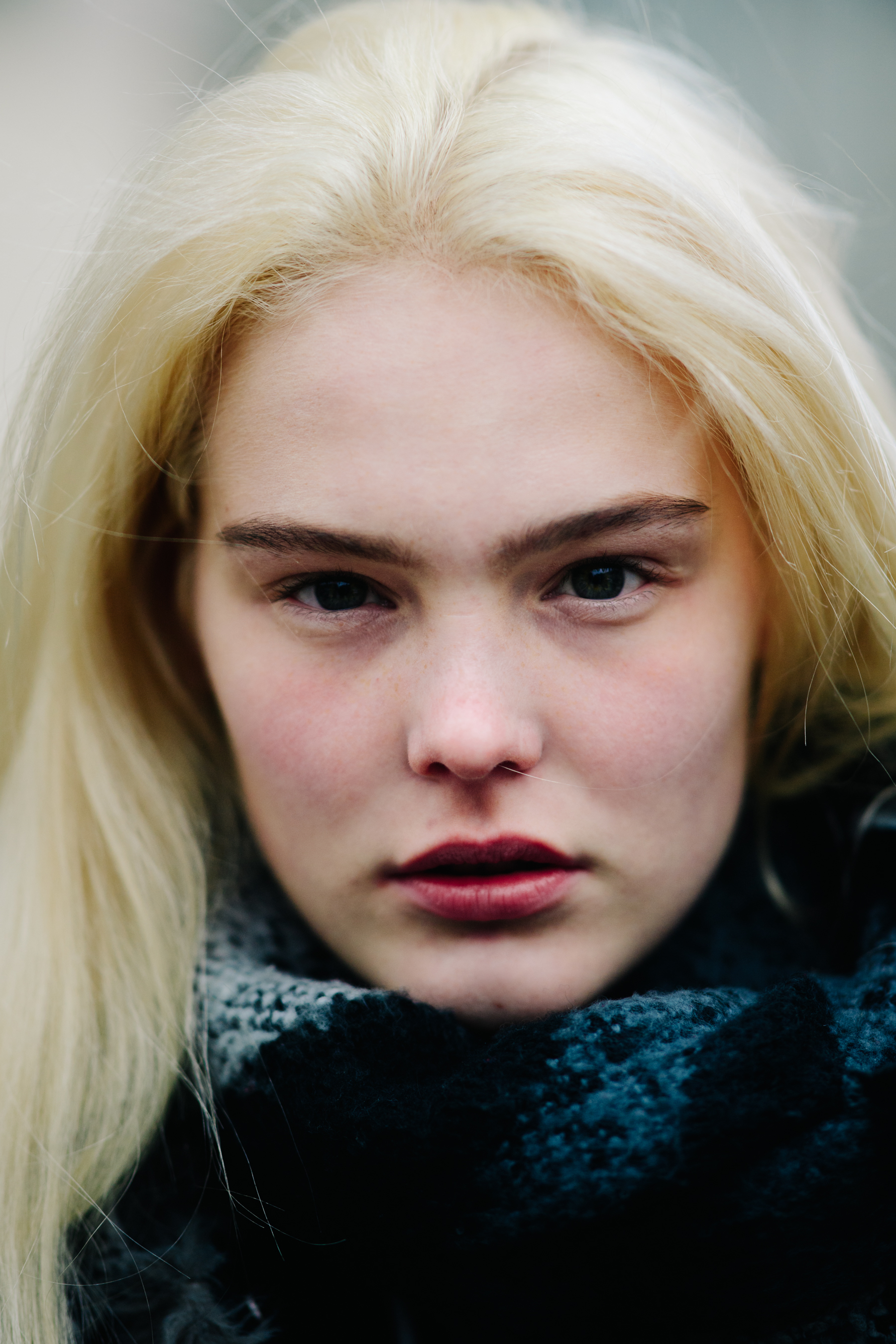 Portrait of model with long blond hair