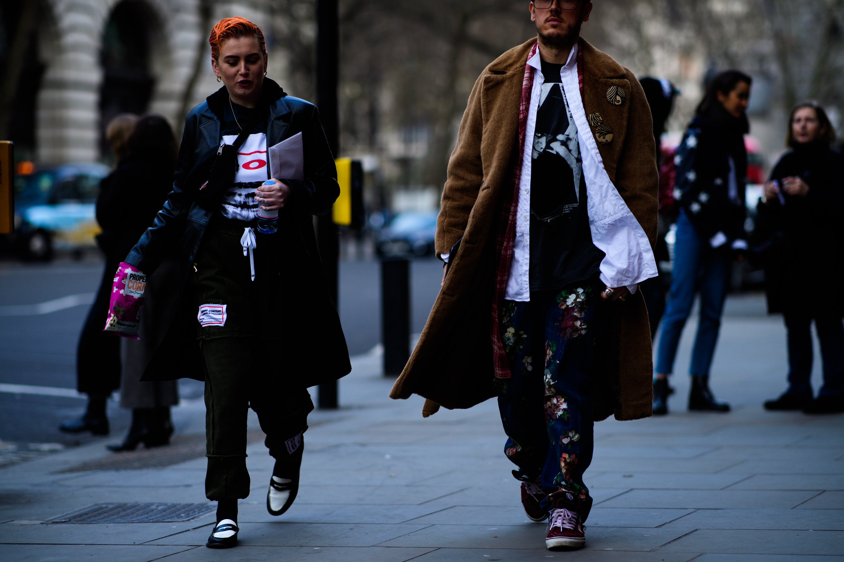 Man wearing pants with printed roses