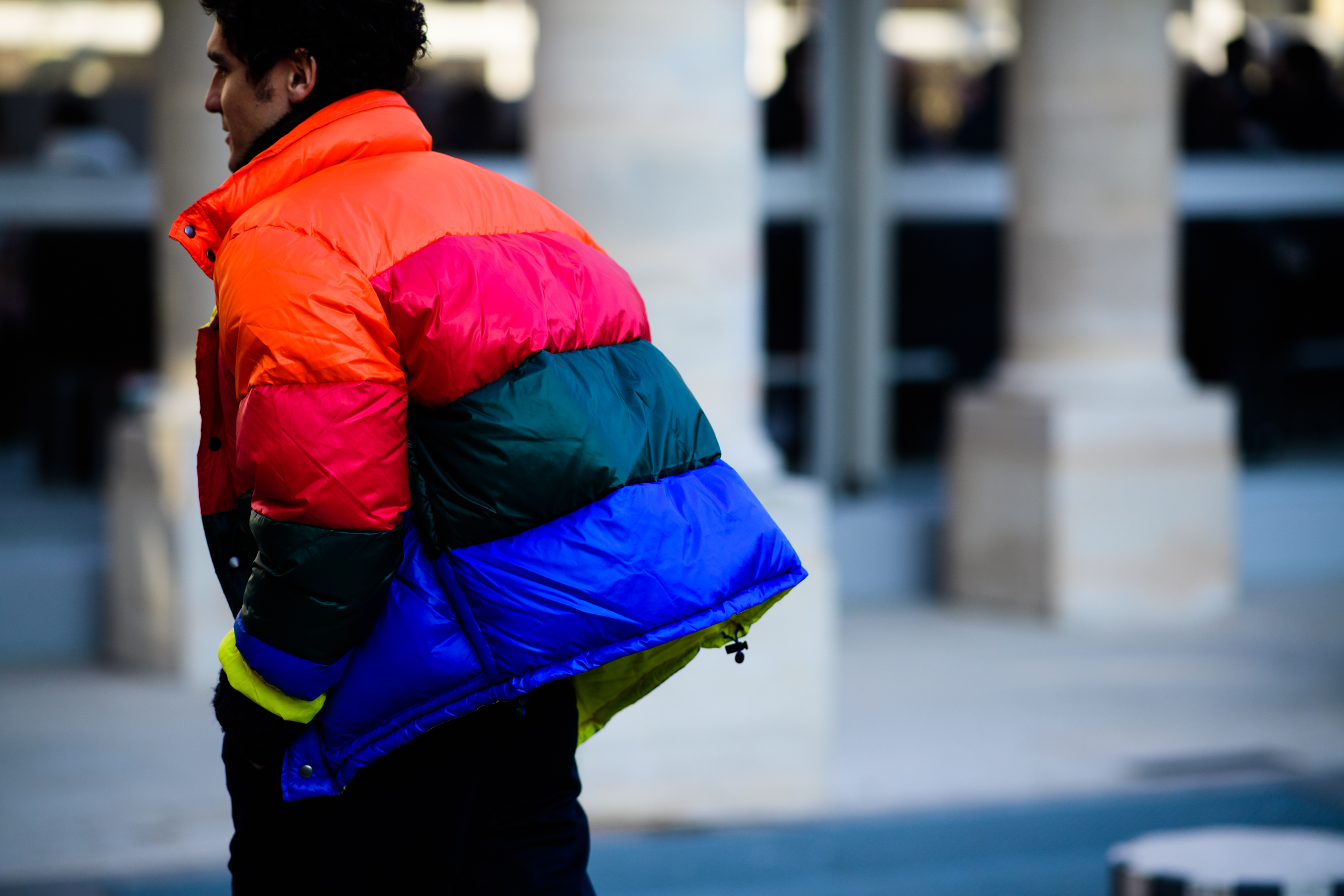 Man wearing colorful jacket