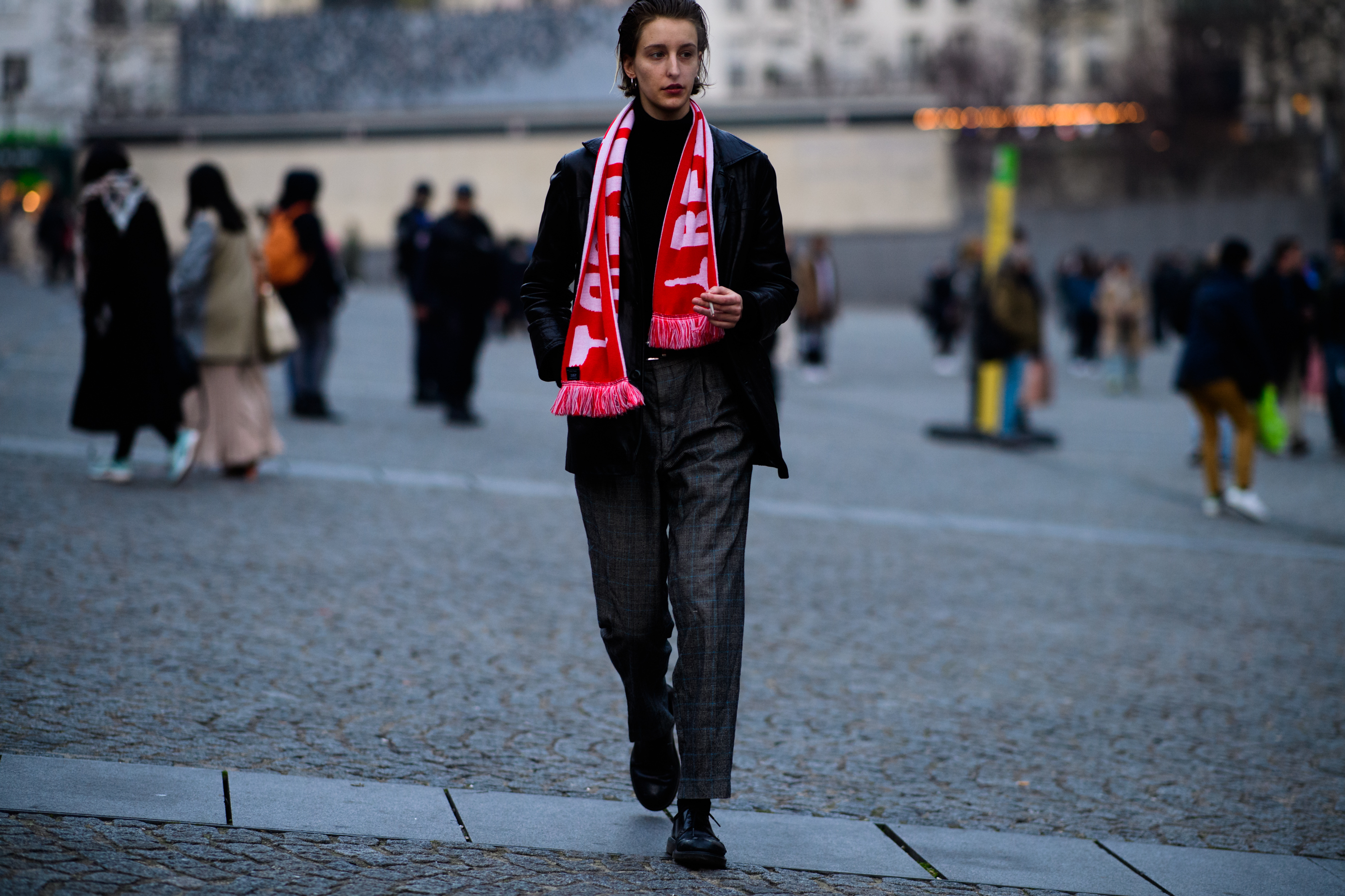 Woman wearing grey pants
