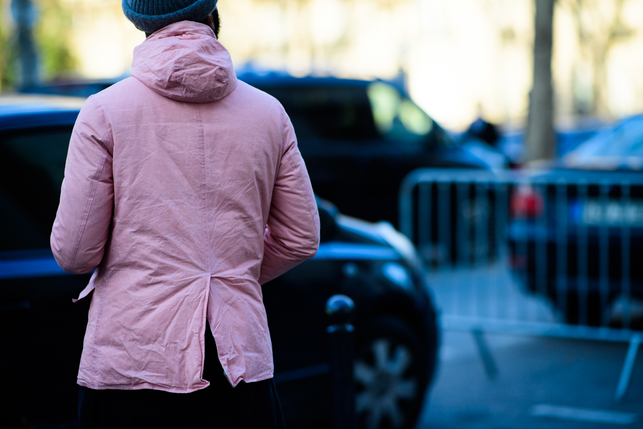 Man wearing pink jacket