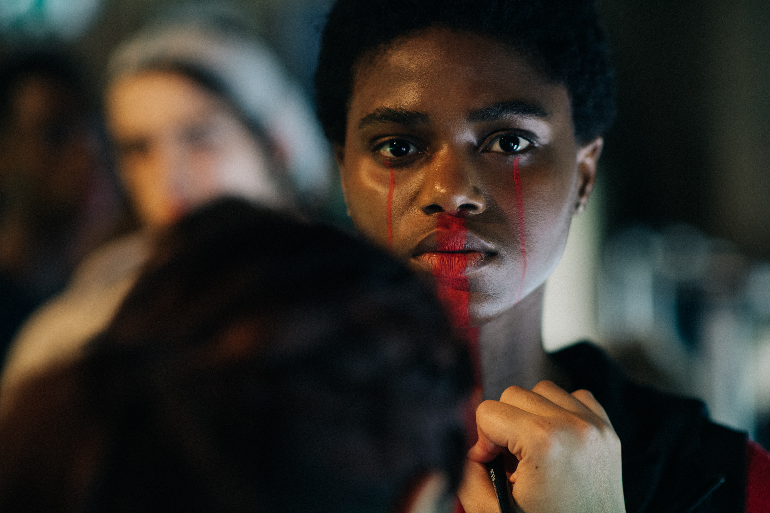 Model wearing red makeup