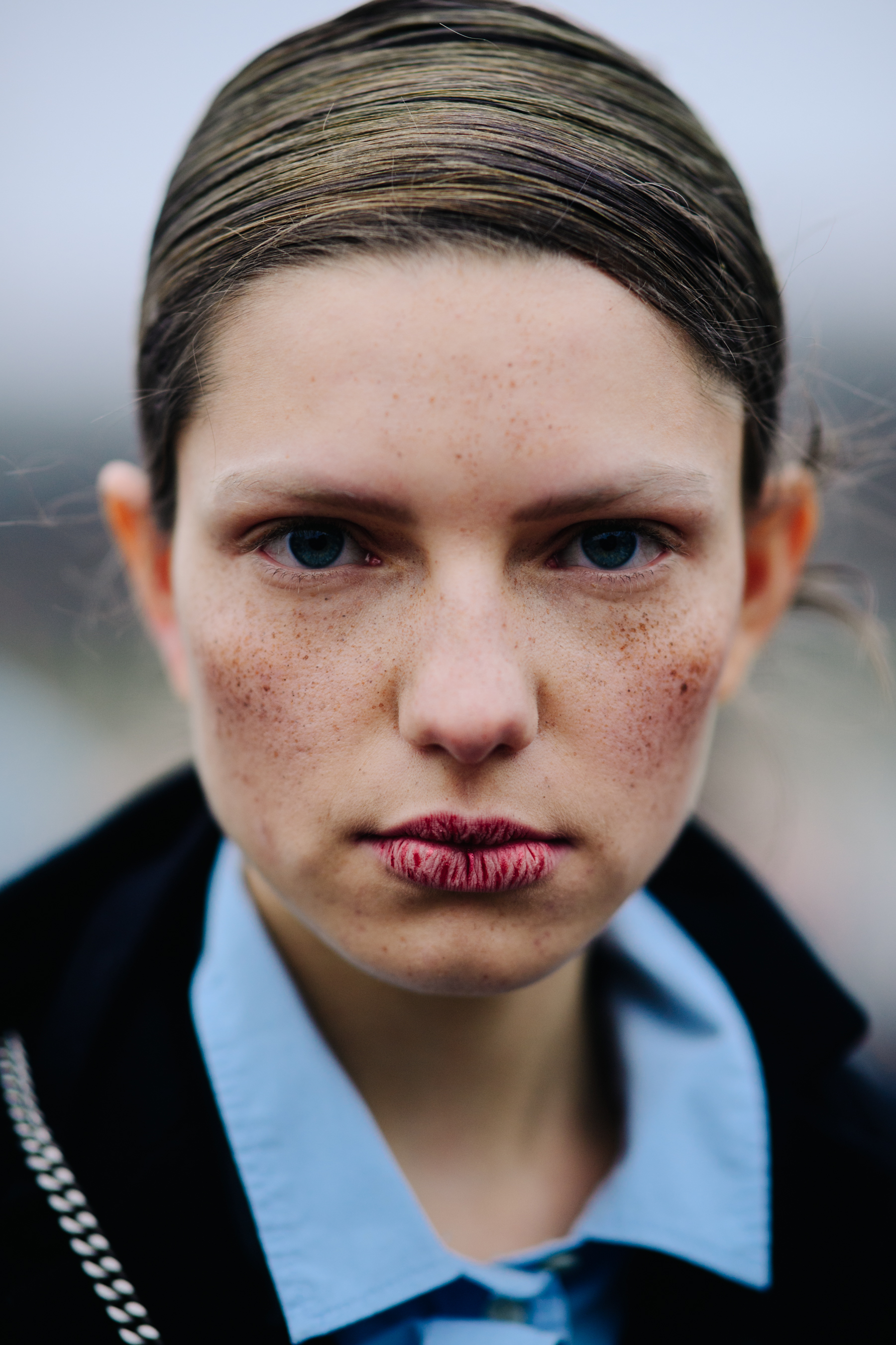 Portrait of model with collected hair