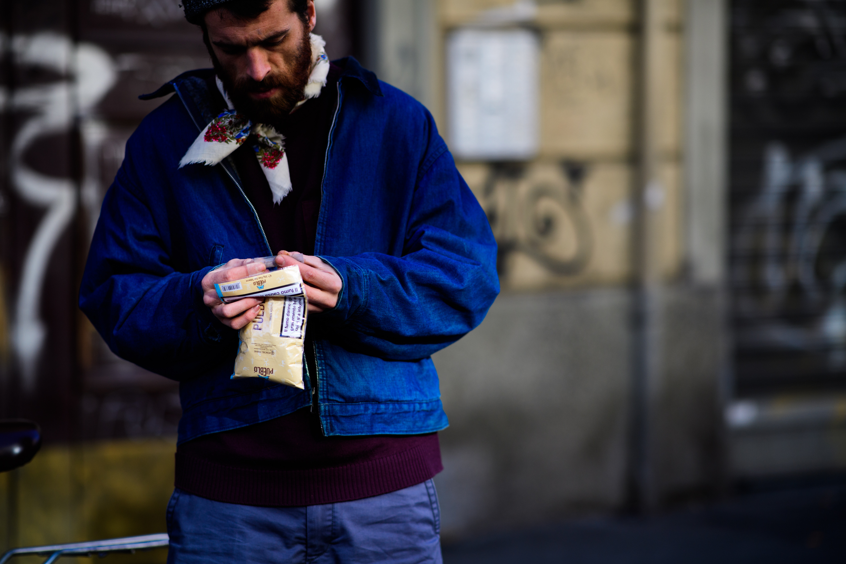 Man wearing blue jacket