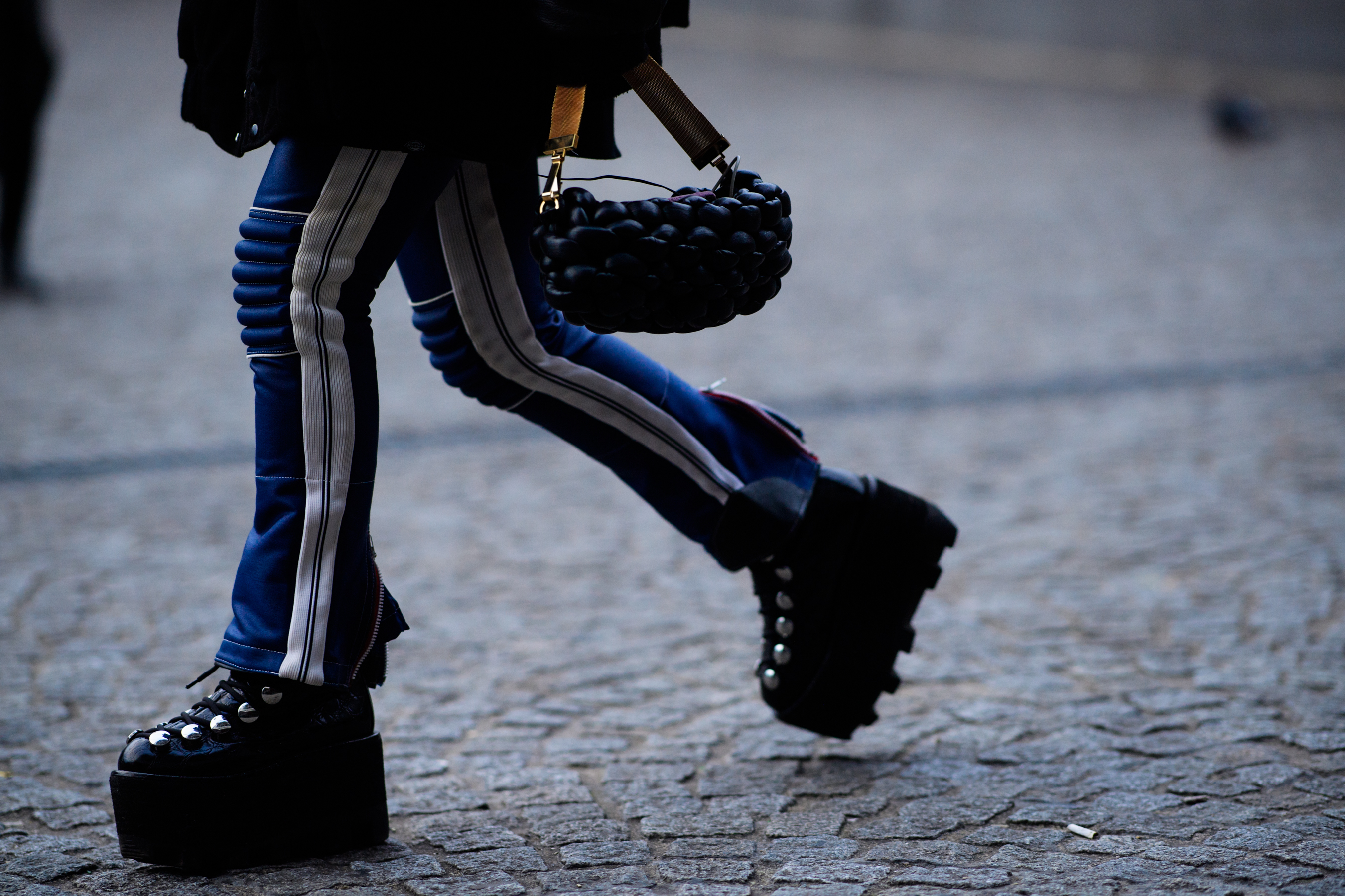 Woman wearing big shoes