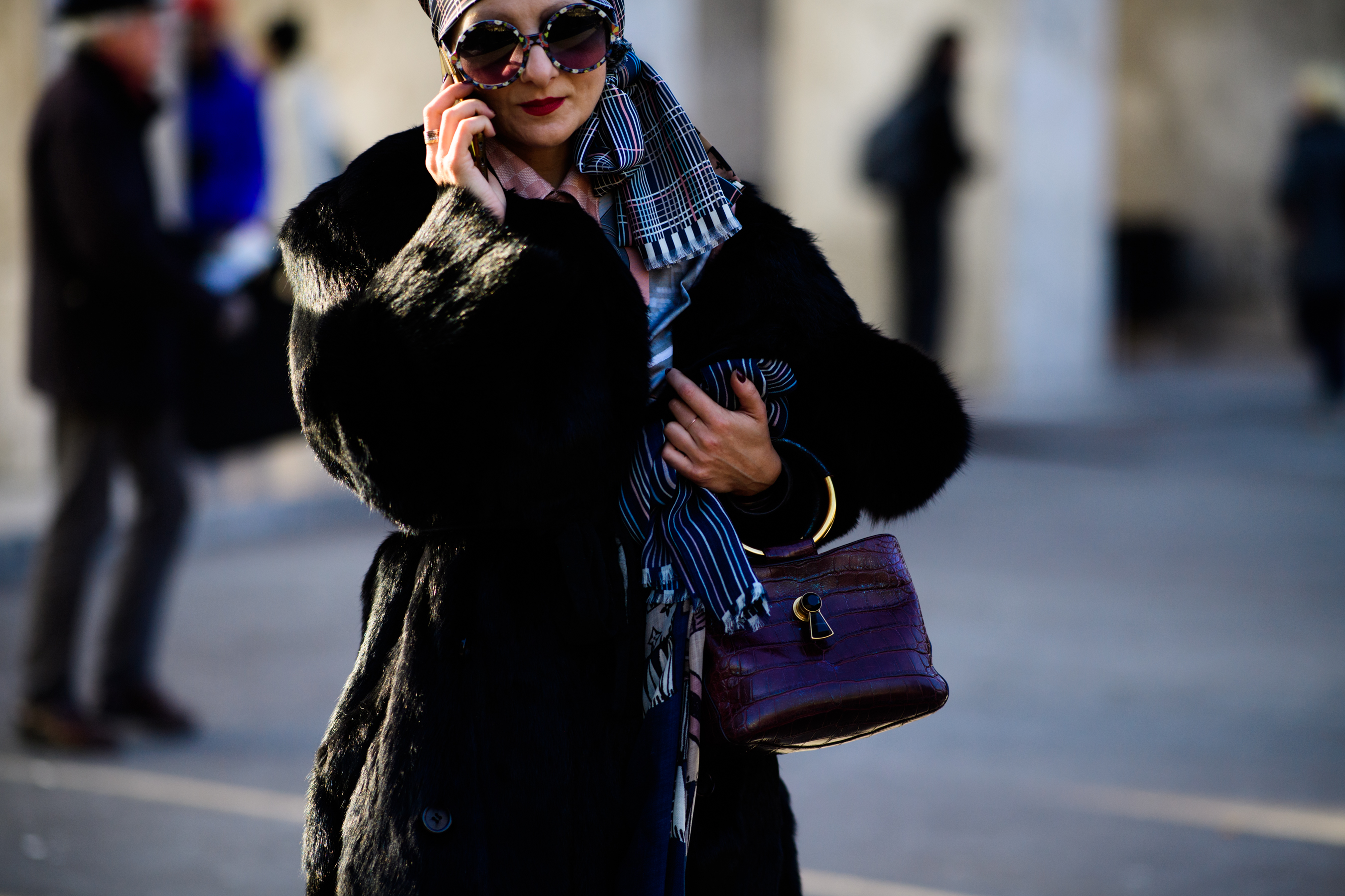 Woman wearing fur coat