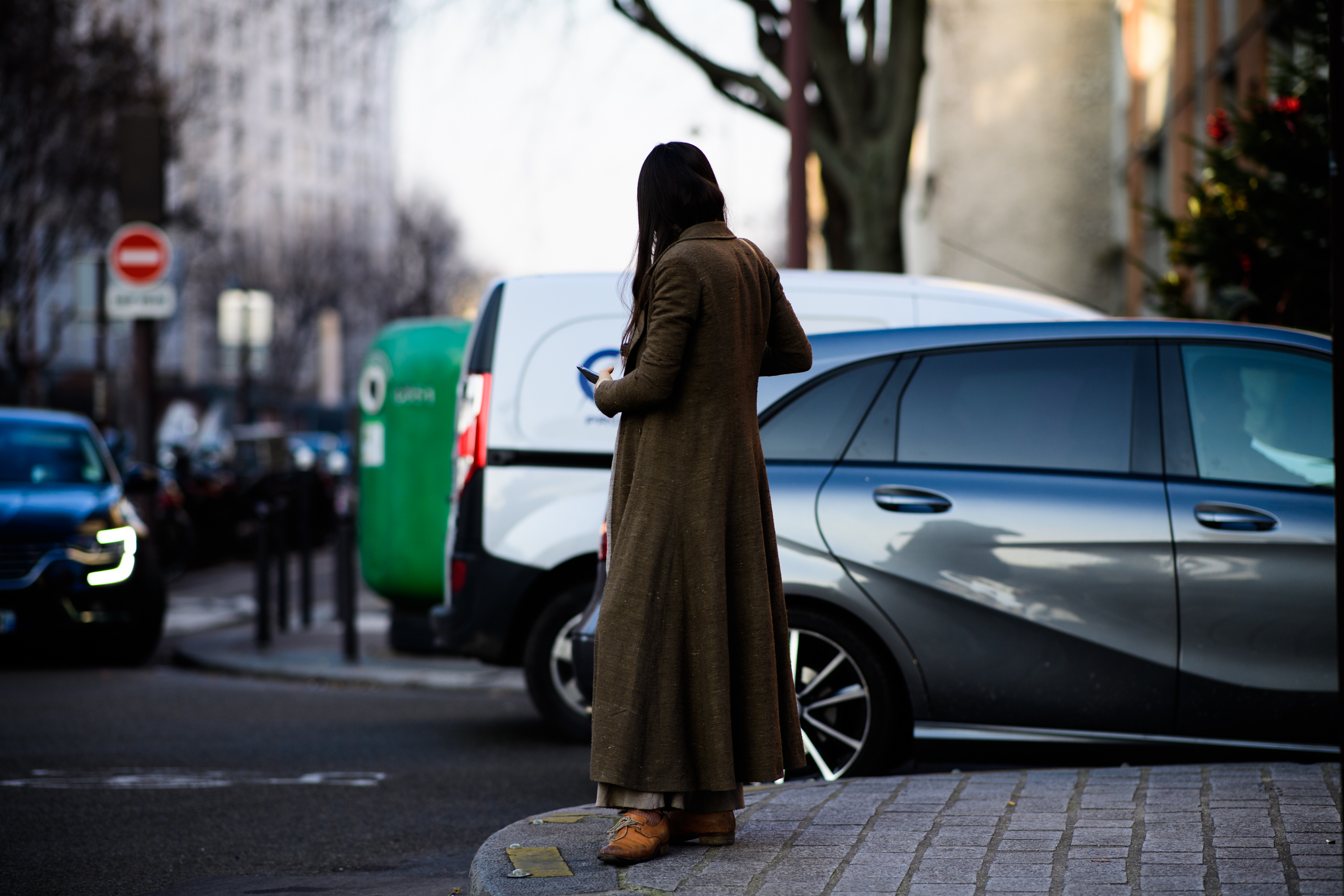 Woman wearing green coat
