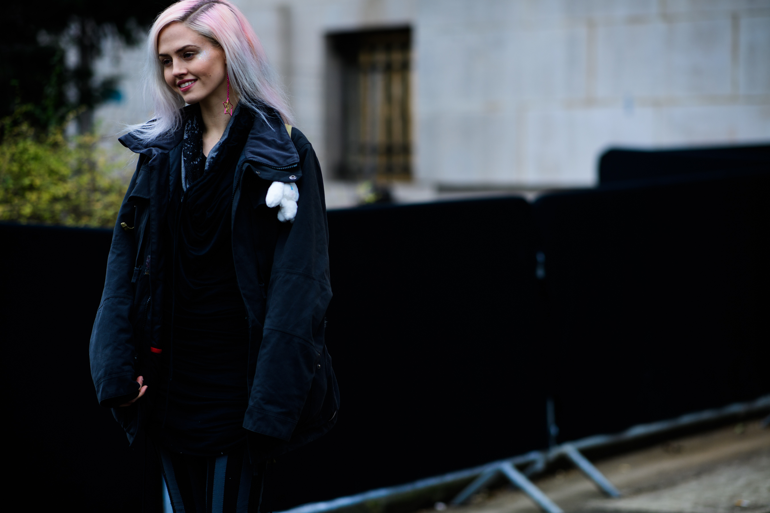 Woman with white and pink hair