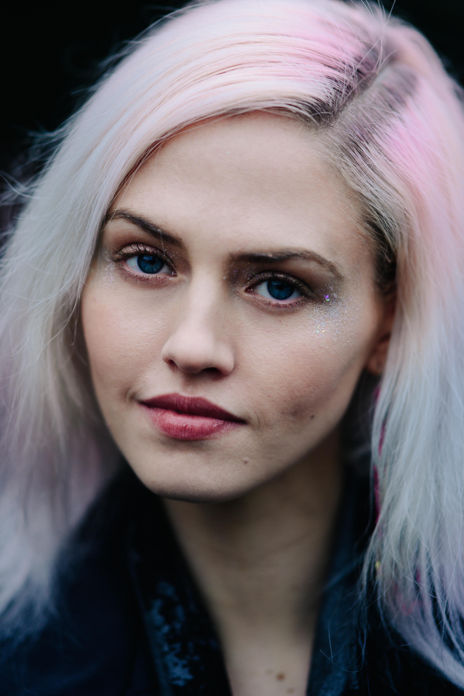 Portrait of model with pink hair