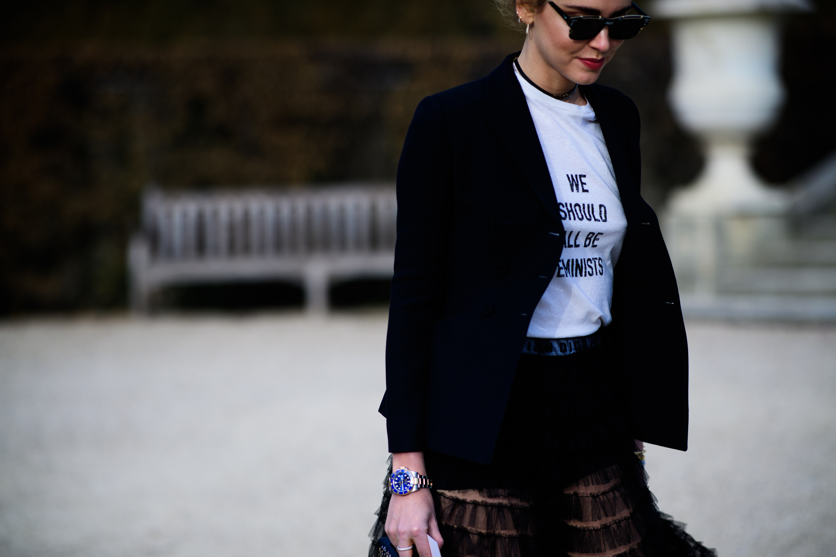 Woman wearing Dior t-shirt