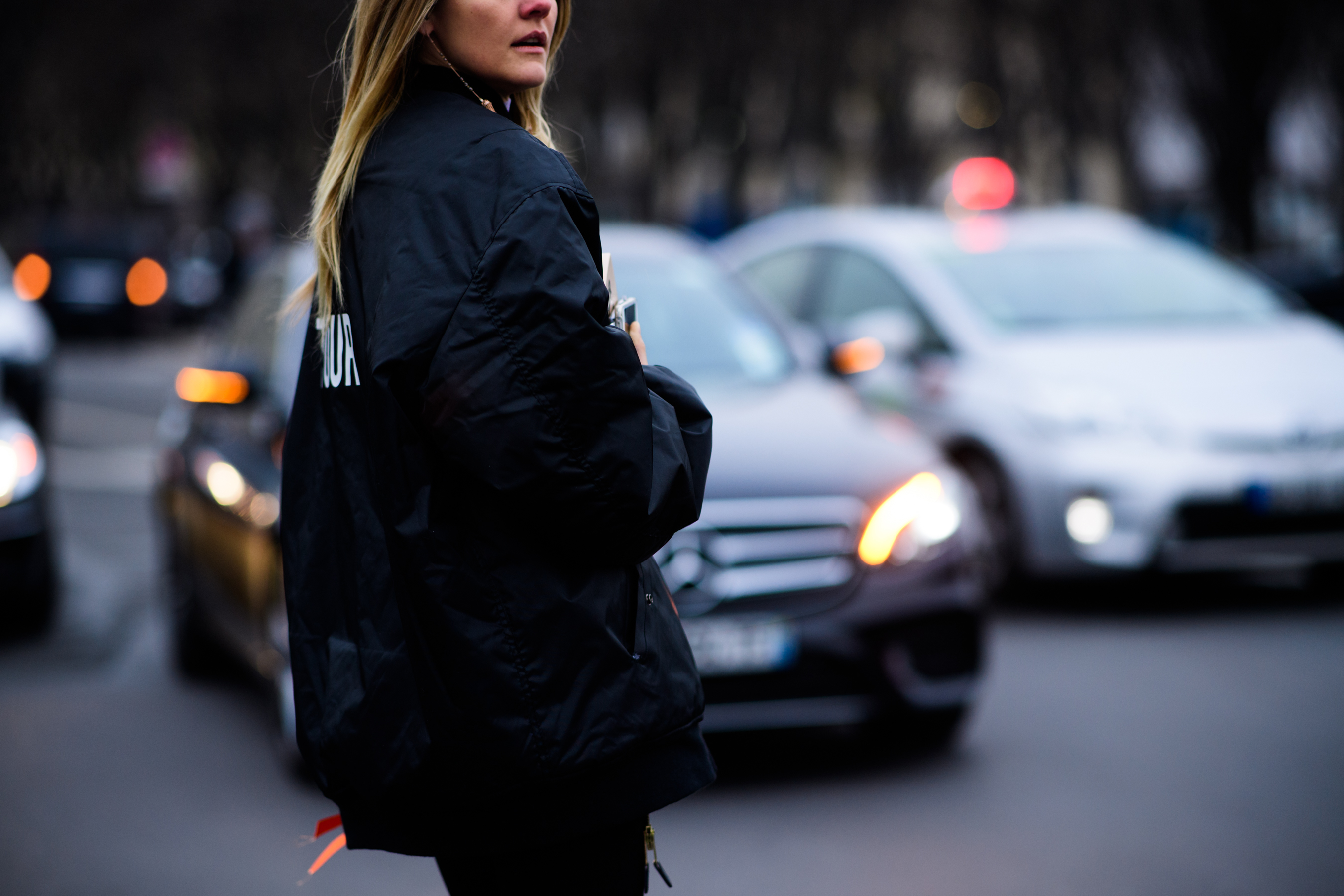 Woman wearing black jacket