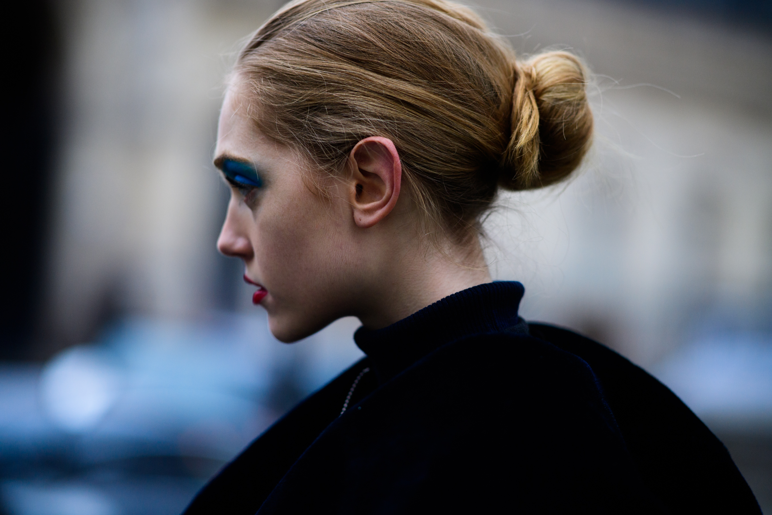 Blond model with collected hair