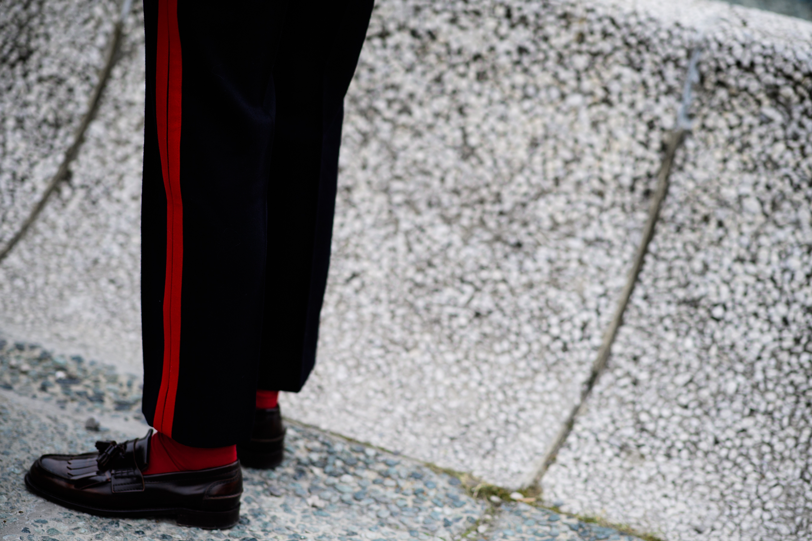 Pants with red lines