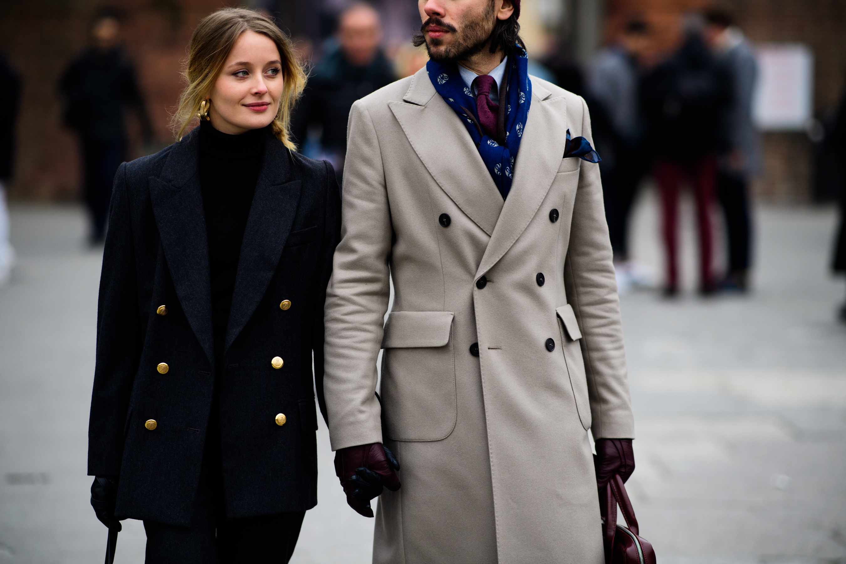 Men wearing blue shirt under coat