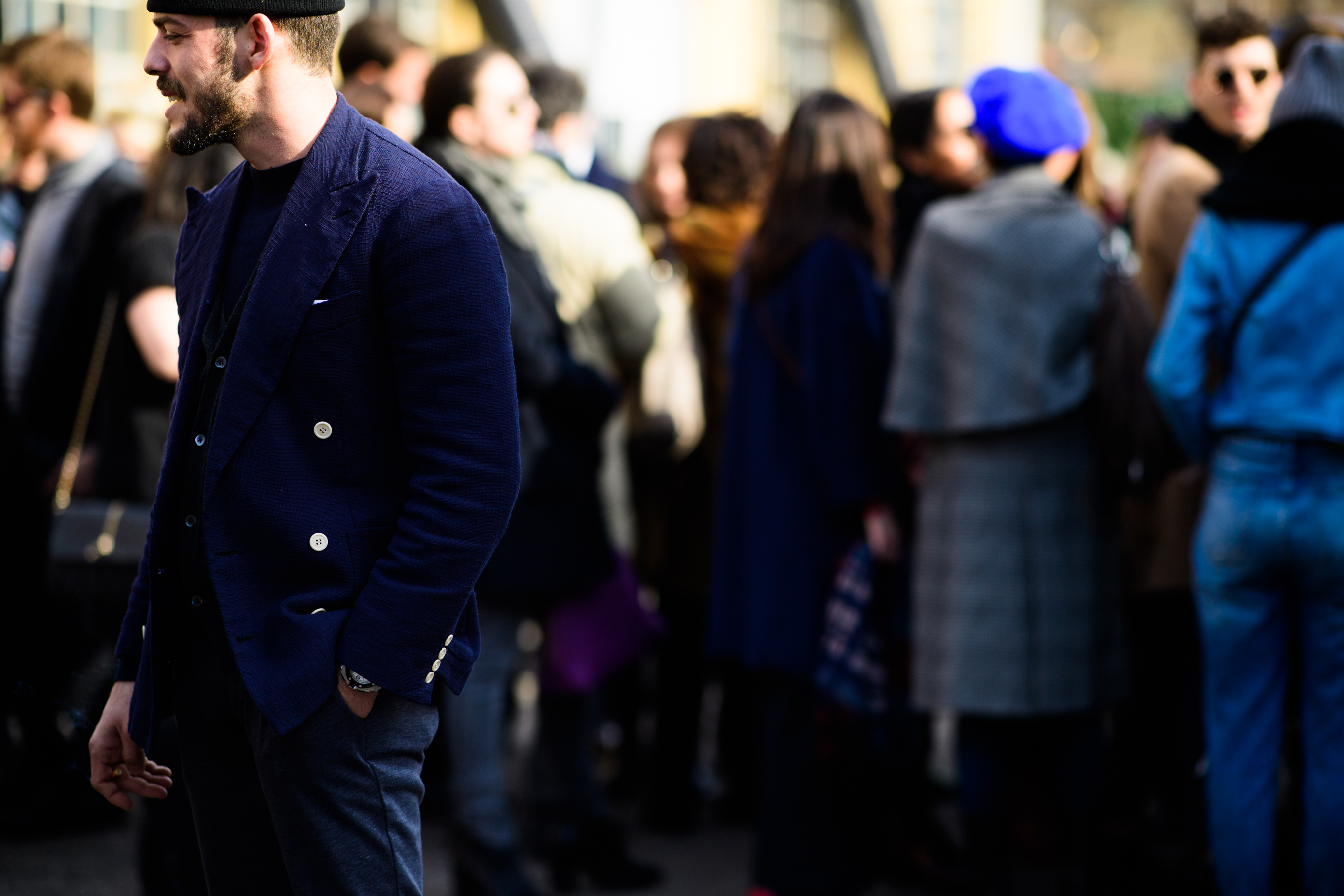 Man wearing blue jacket