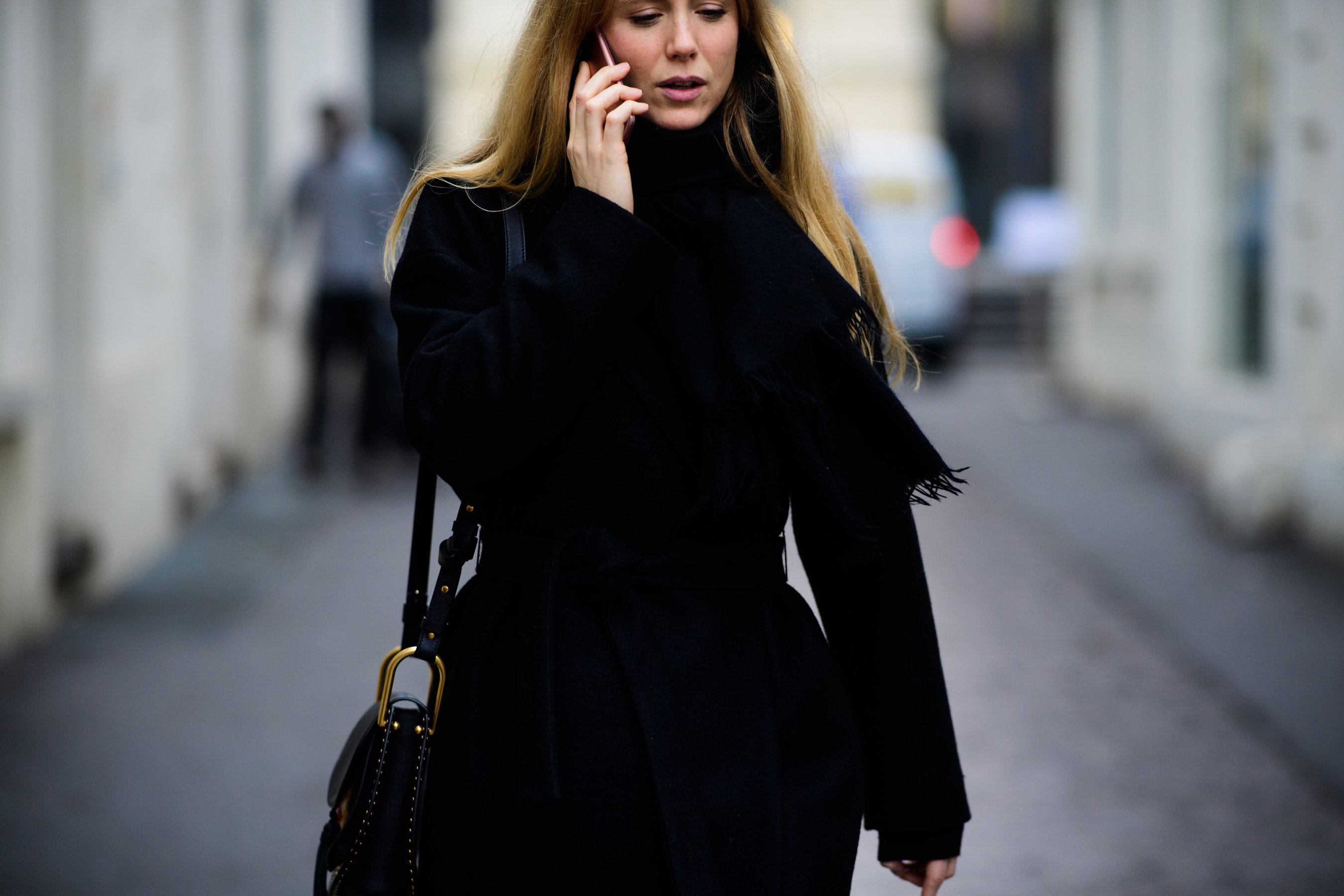 Blond woman wearing all black