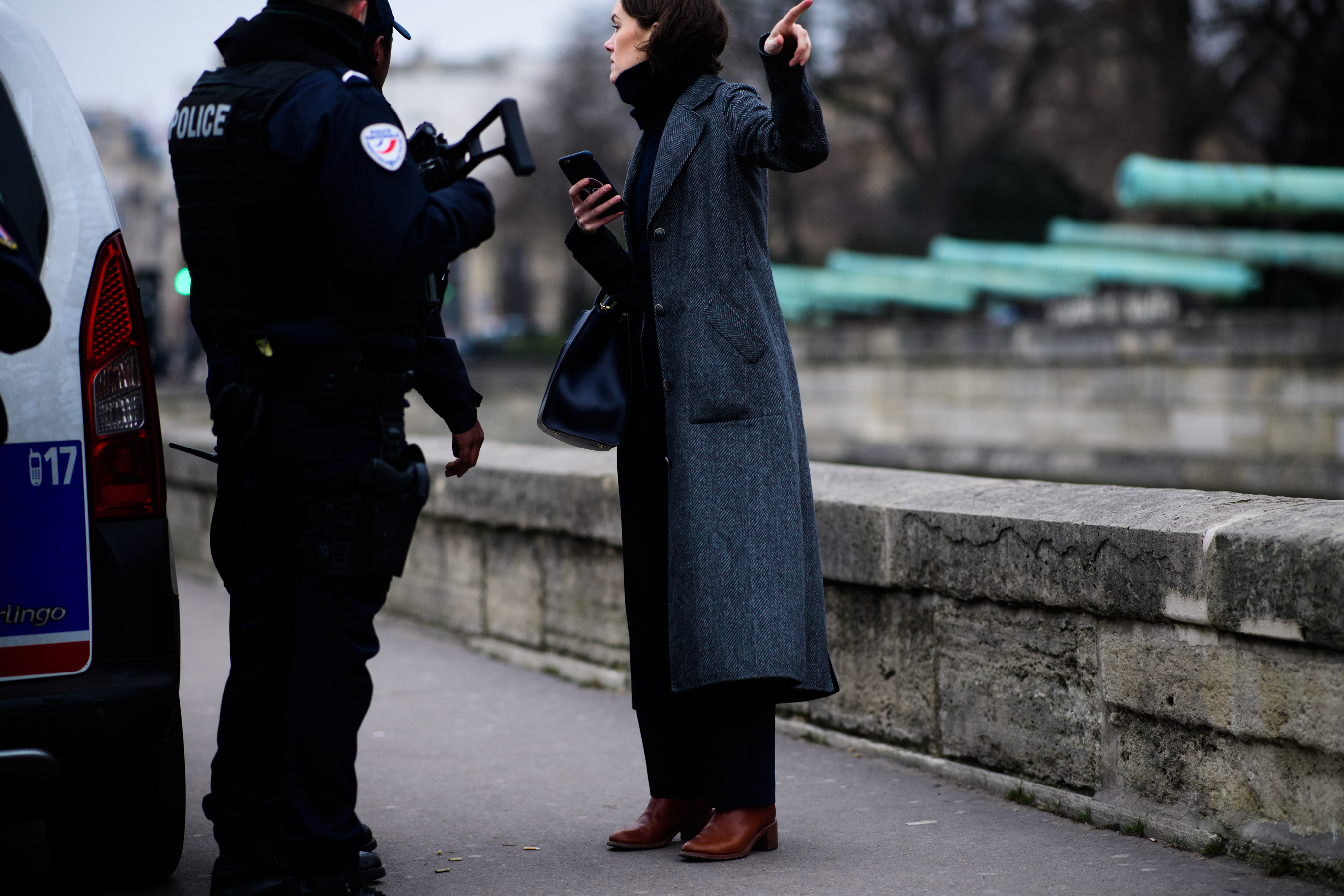 Woman wearing grey coat