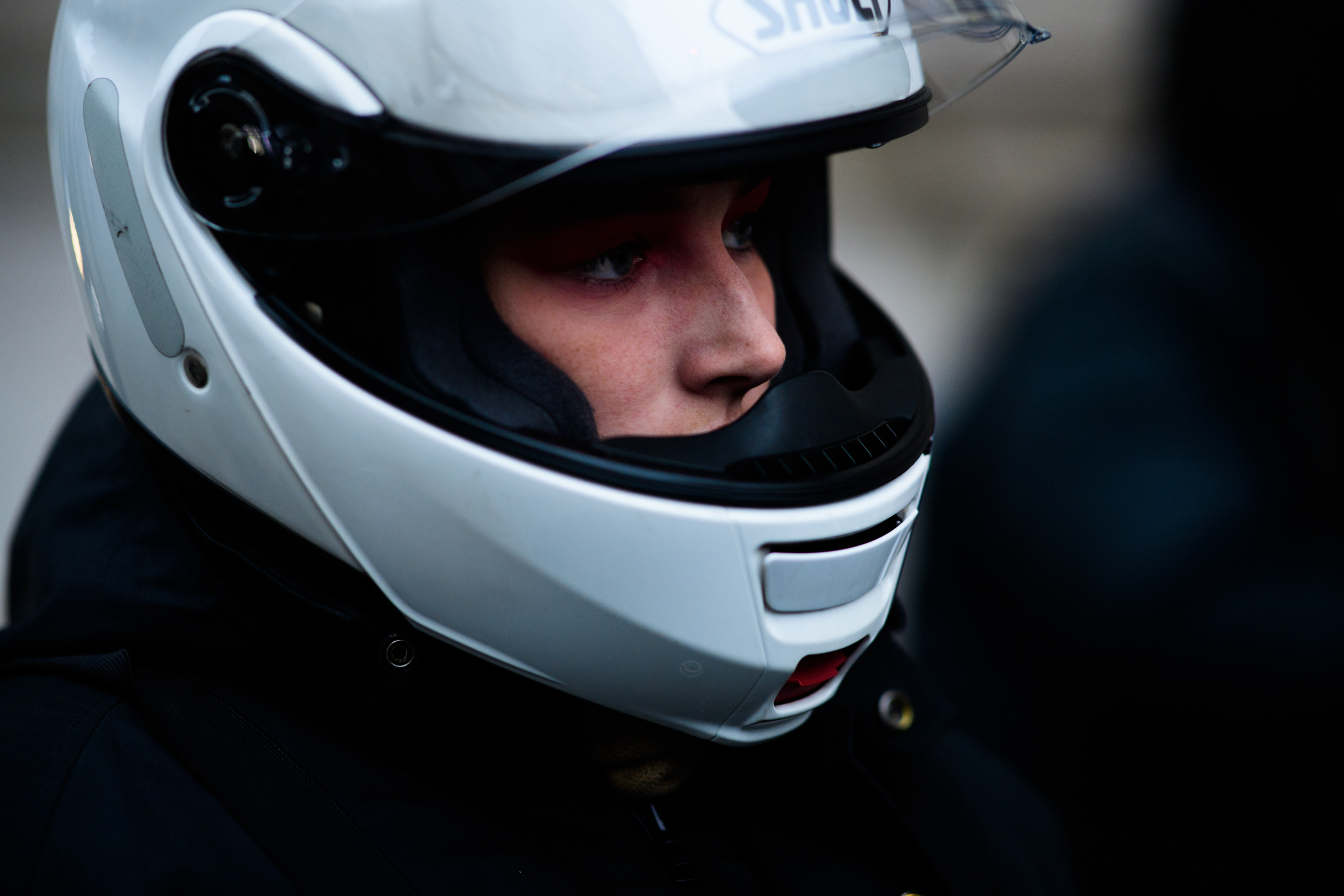Woman wearing helmet