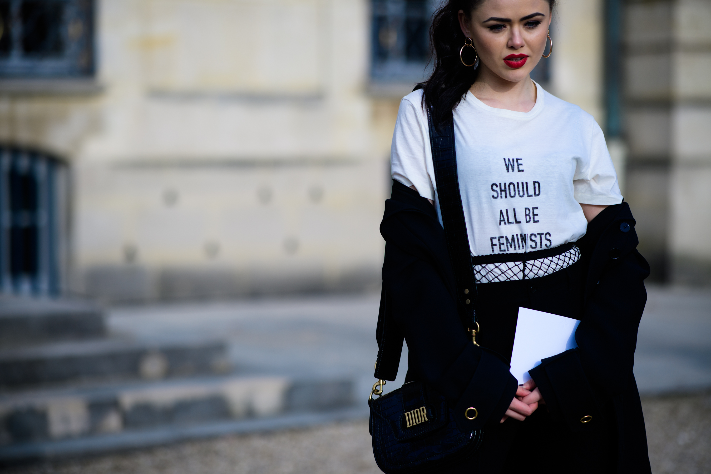 Woman wearing Dior t-shirt