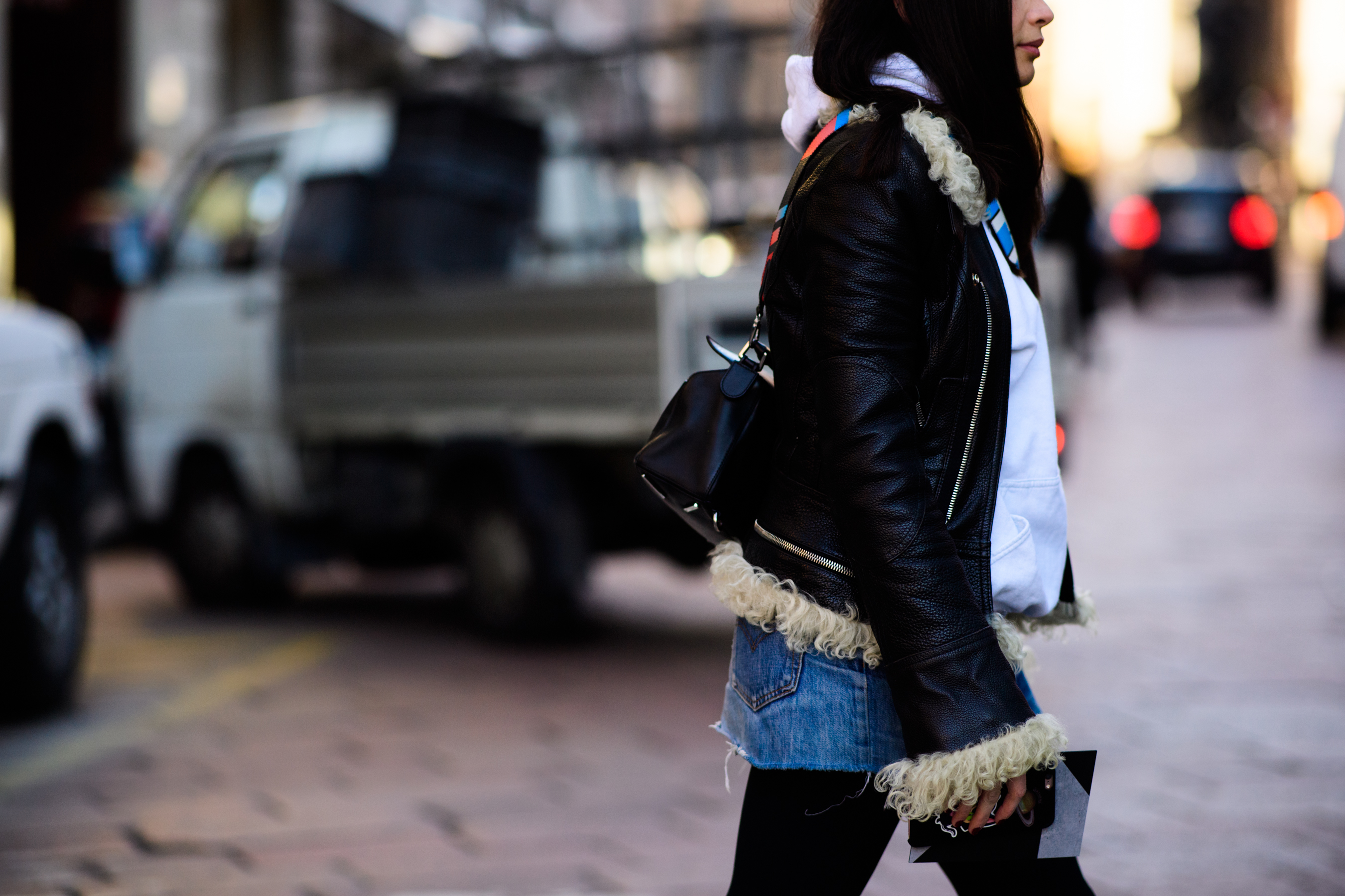 Woman wearing black jacket