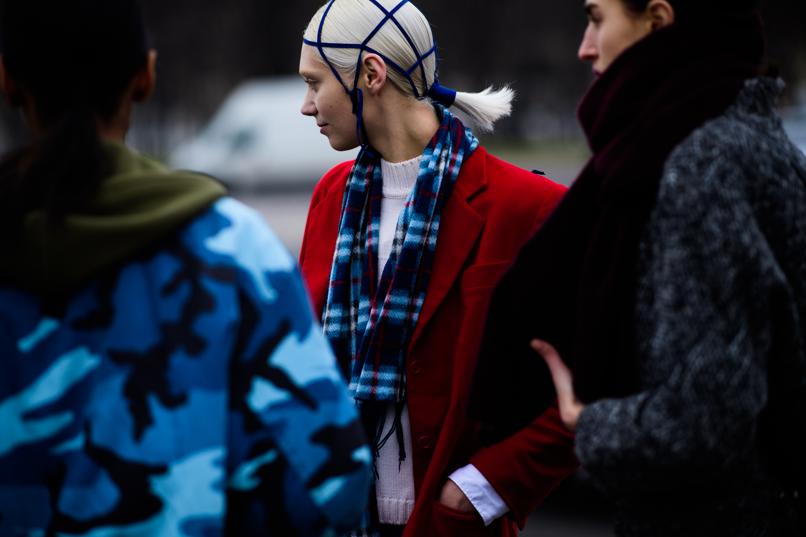 Woman wearing red coat