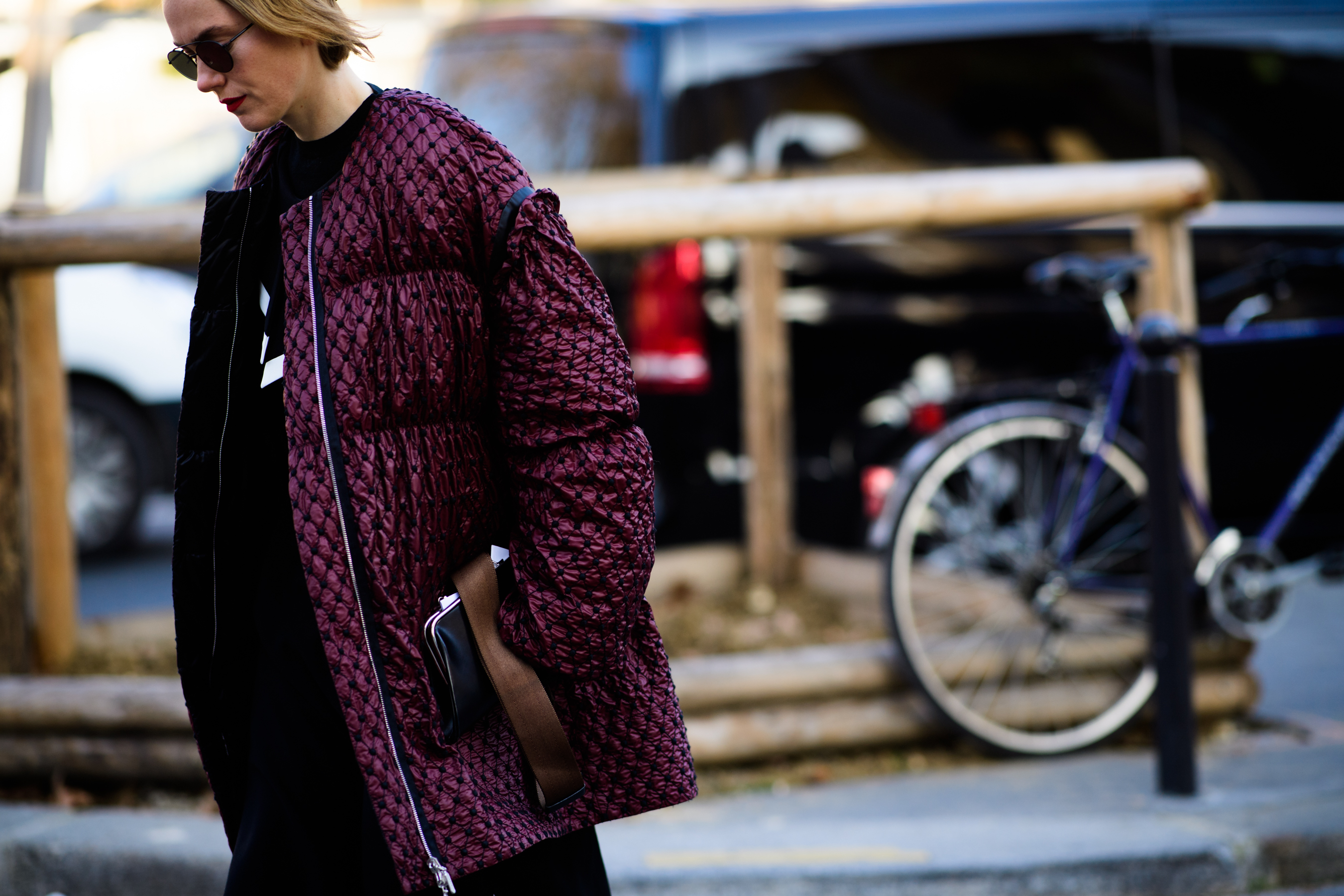 Woman wearing big jacket