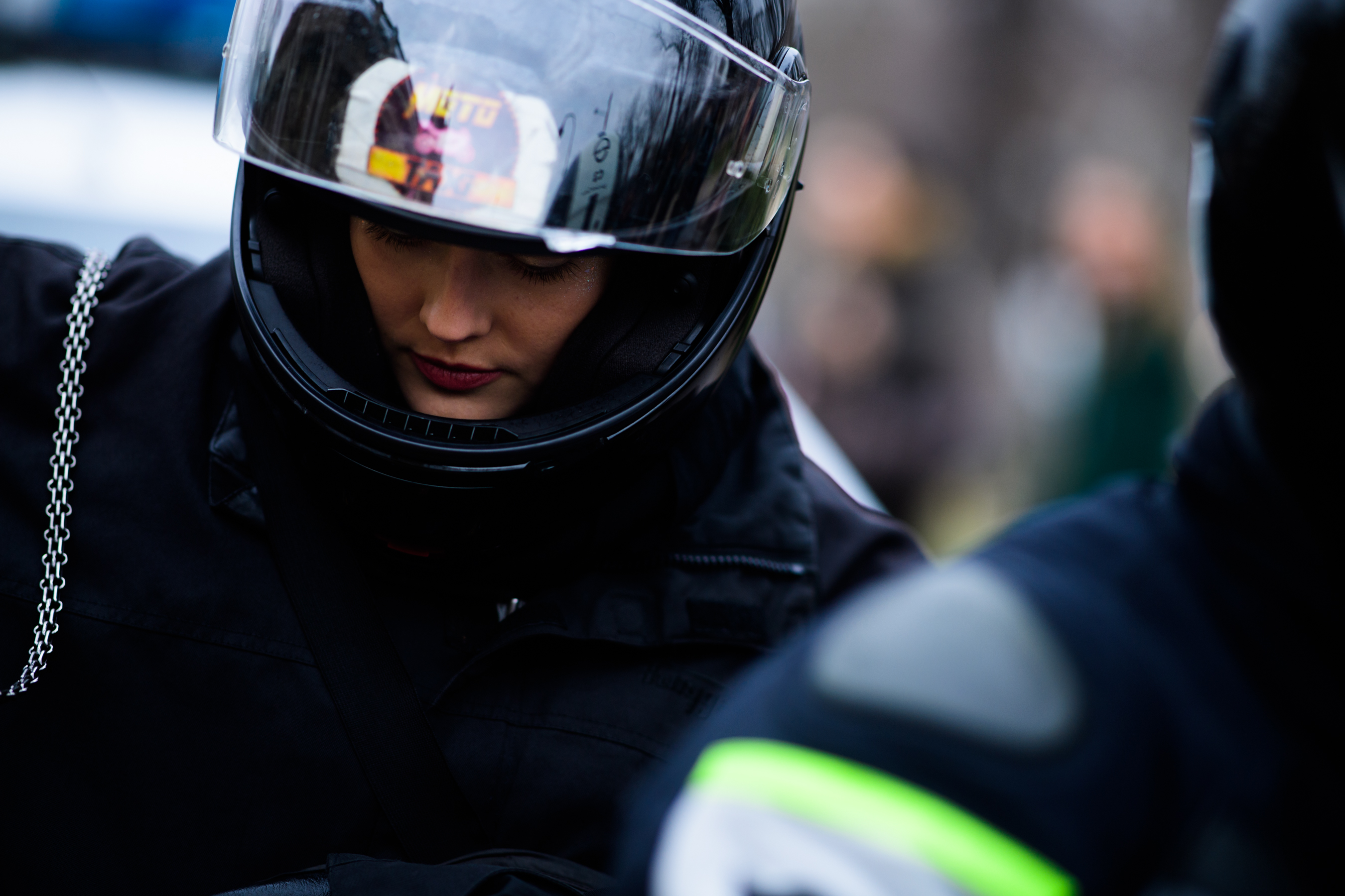 Woman wearing helmet
