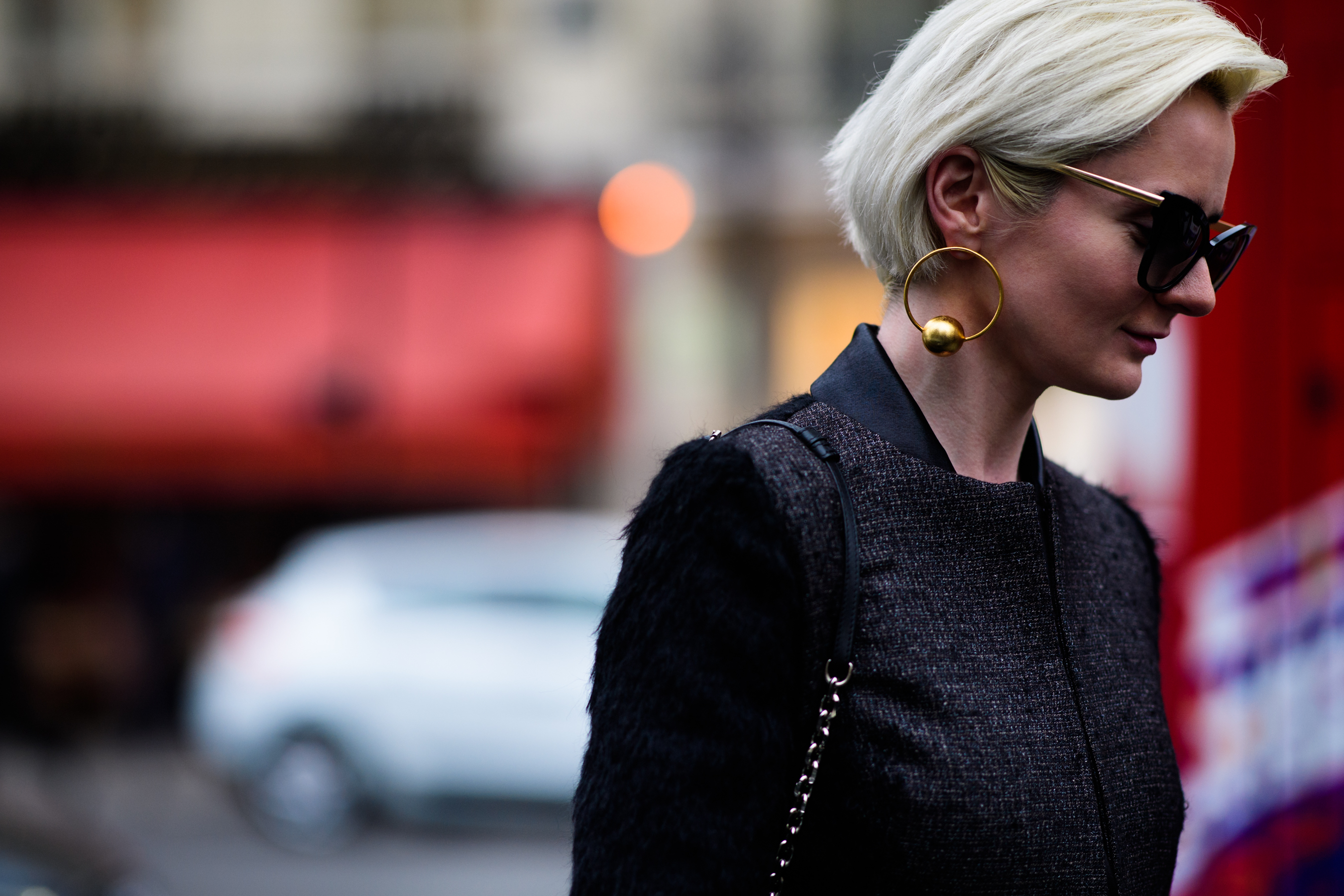 Woman with short white hair